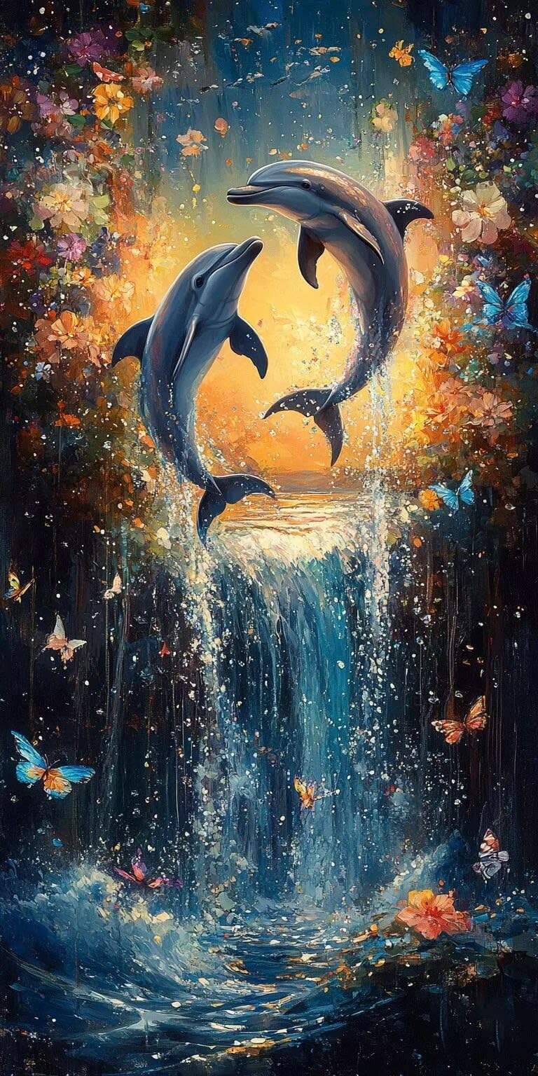 Delfin Malowanie według liczb 50 x 100 cm bez ramki, wodospad, k-130