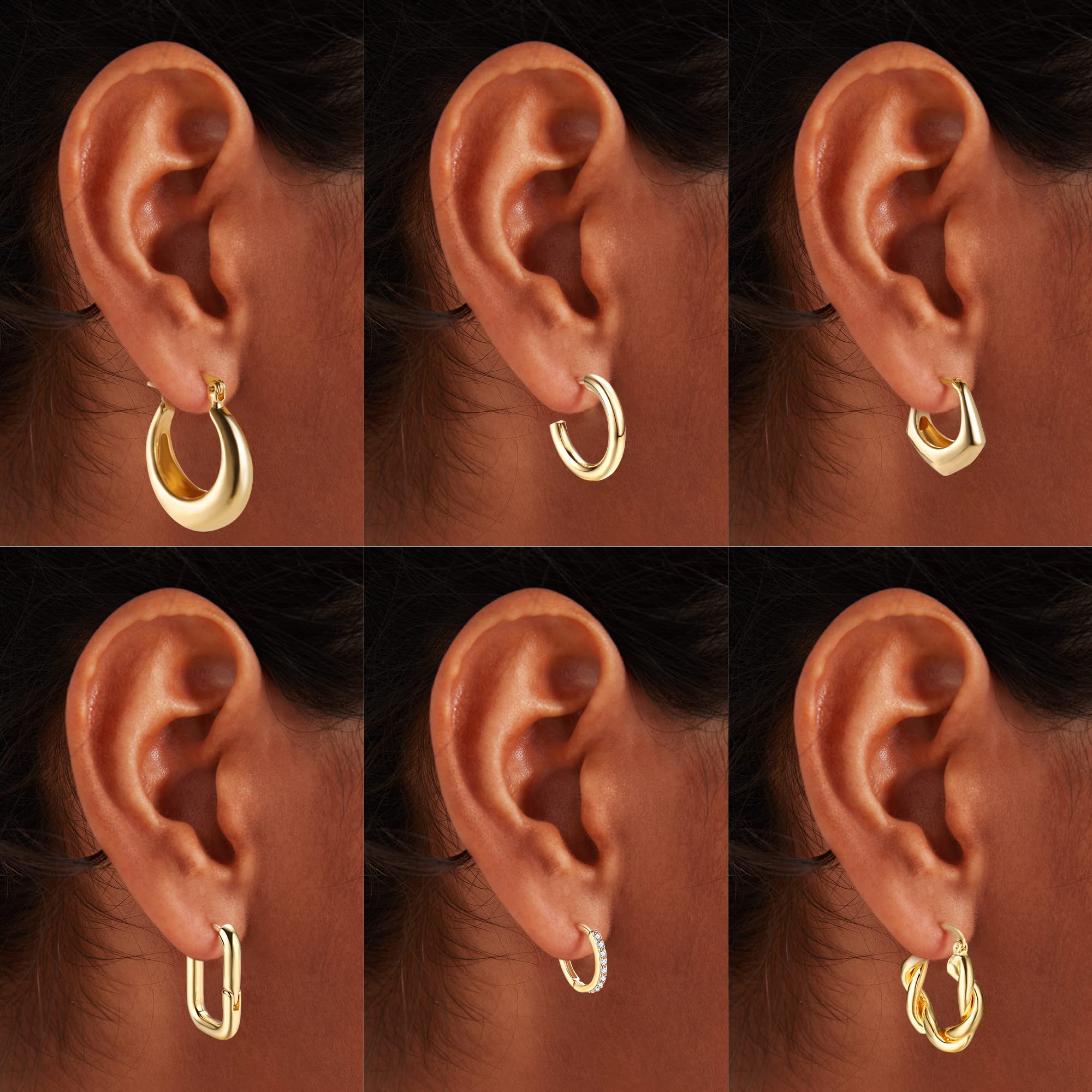 Dochais 8 Paia Orecchini a Cerchio Oro, Ipoallergenico, Chunky Gold Hoop Earrings, Intrecciati, Donna, Dorati