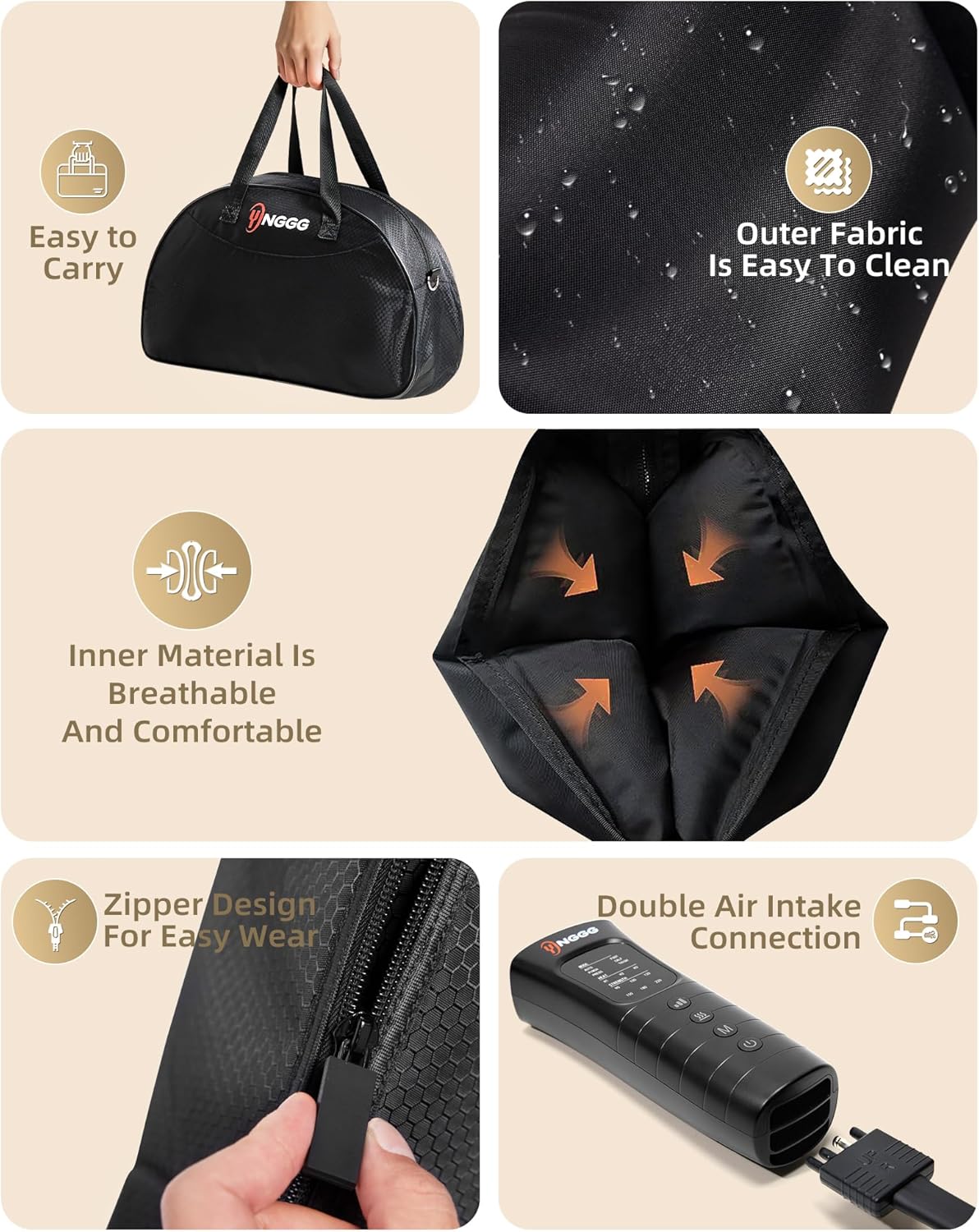 YINGGG Leg Compression Massager with Heat, Foot & Calf Massager Boots for Circulation and Pain Relief, Professional Sequential Compression Boots with 6 Modes, 6 Intensities, 3 Heat-M - Image 5