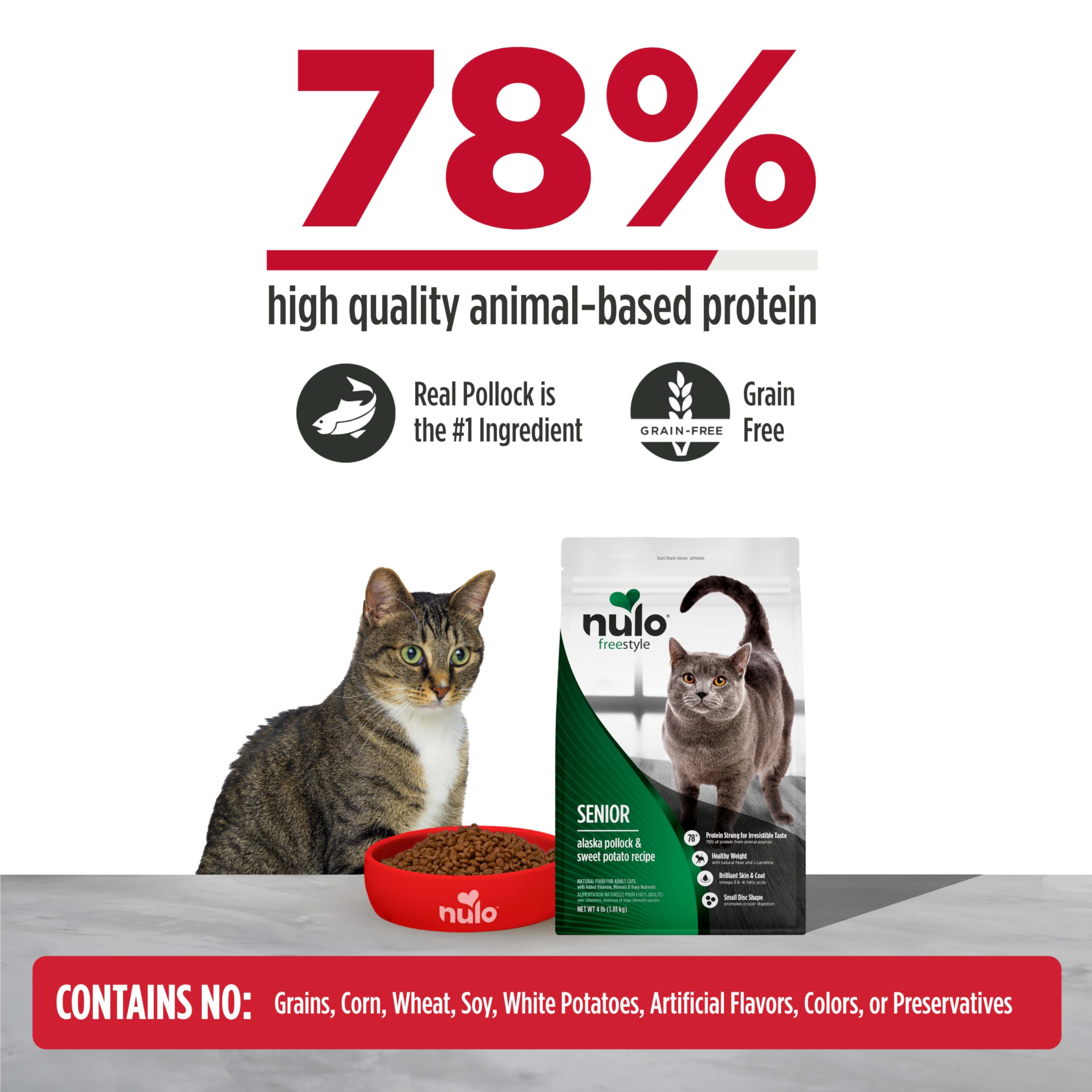 Nulo Freestyle Senior - Alimento seco para gatos, croquetas naturales de primera calidad sin granos con antioxidantes para apoyo inmunológico y alta proteína de origen animal