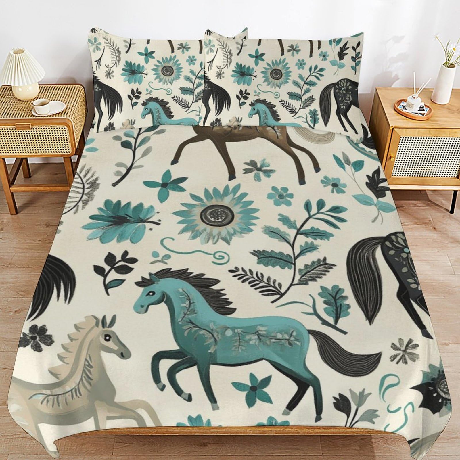 Juego de cama de caballos con cremallera lavable para solucionar el desorden del edredón