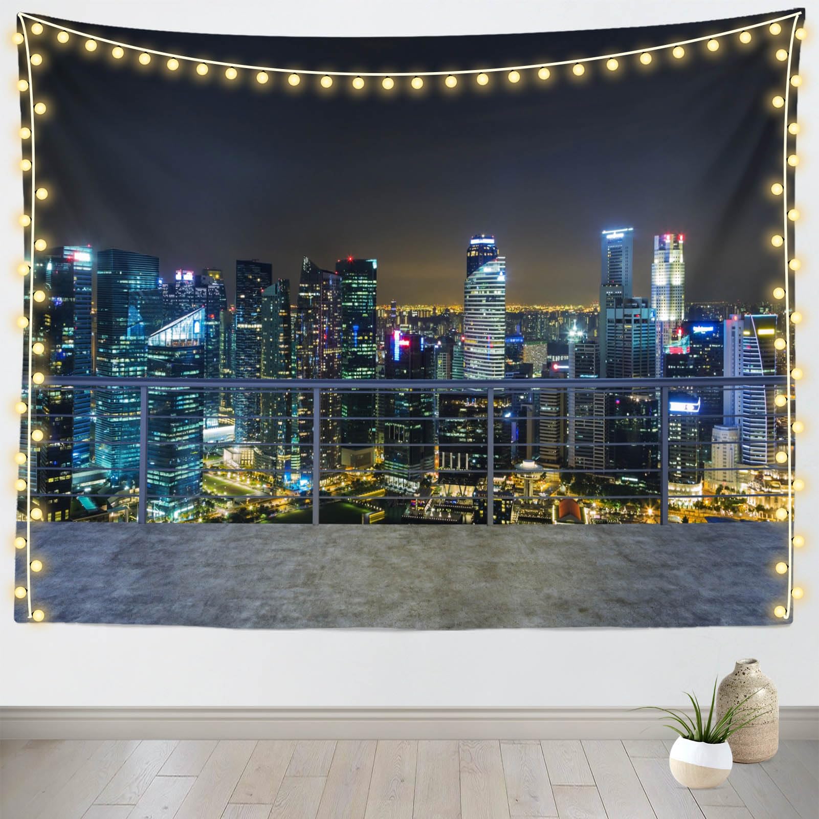 Loccor 60''x50'' New York City Aerial View Tapestry Modern City Night View Wall Hangings New York Skyscraper Urban Skyline Background for Party
