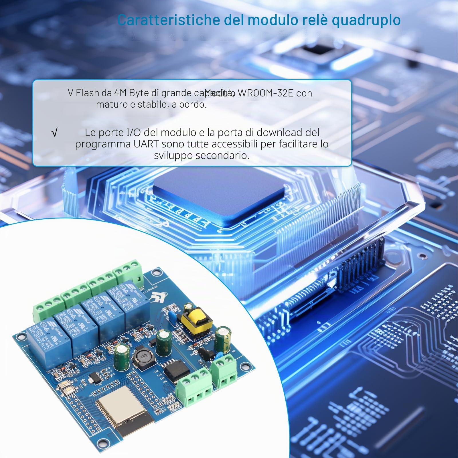 Binghe 4 canali ESP32 relè Modulo, ESP32-WROOM relè Scheda di Sviluppo con WIFI Bluetooth BLE AC220W/DC5-30V Alimentazione per Progetti di programmazione fai da te（LC-Relay-ESP-32-4R-A2）
