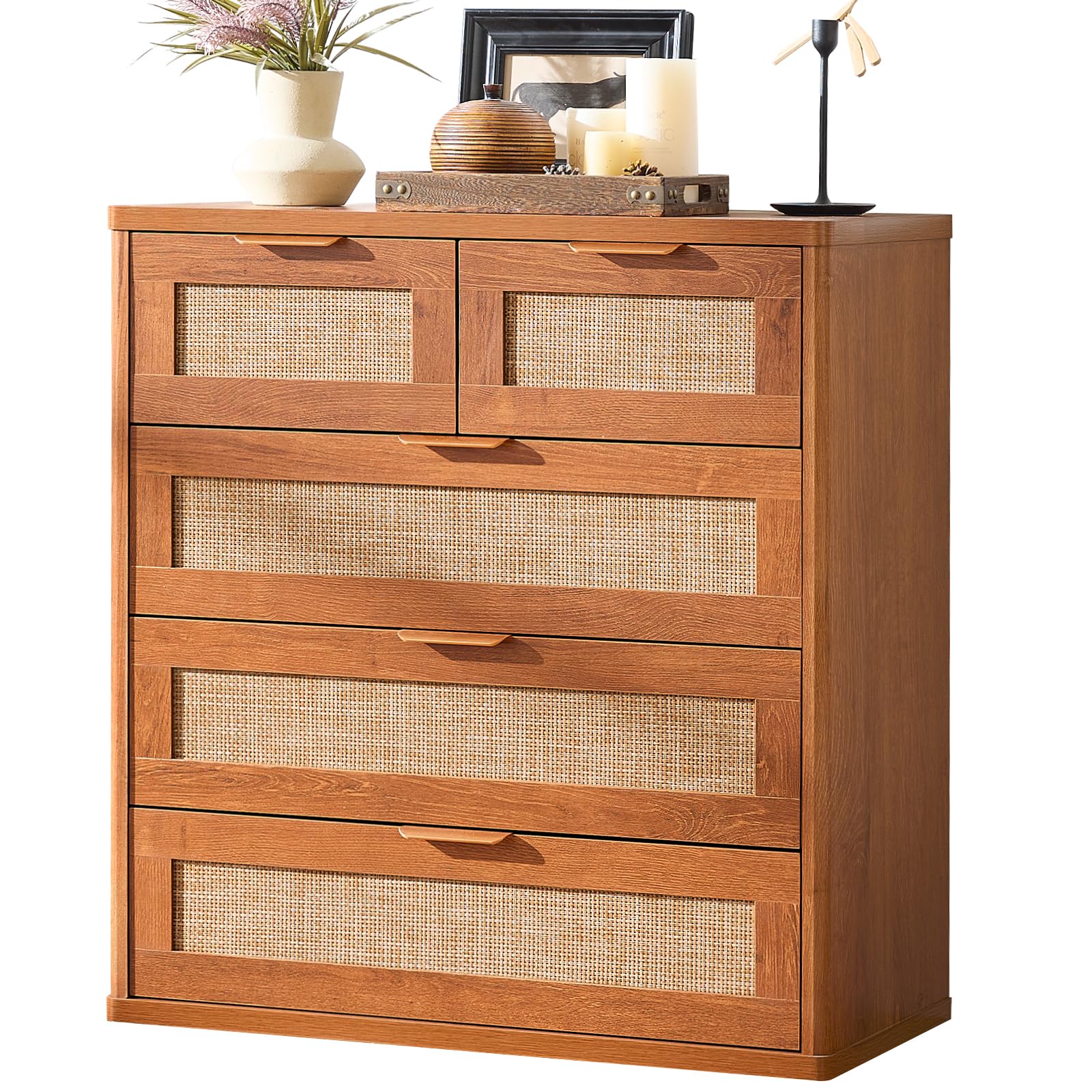 LEYAOYAO Rattan Dresser for Bedroom, 33.5" Small Chest of Drawers