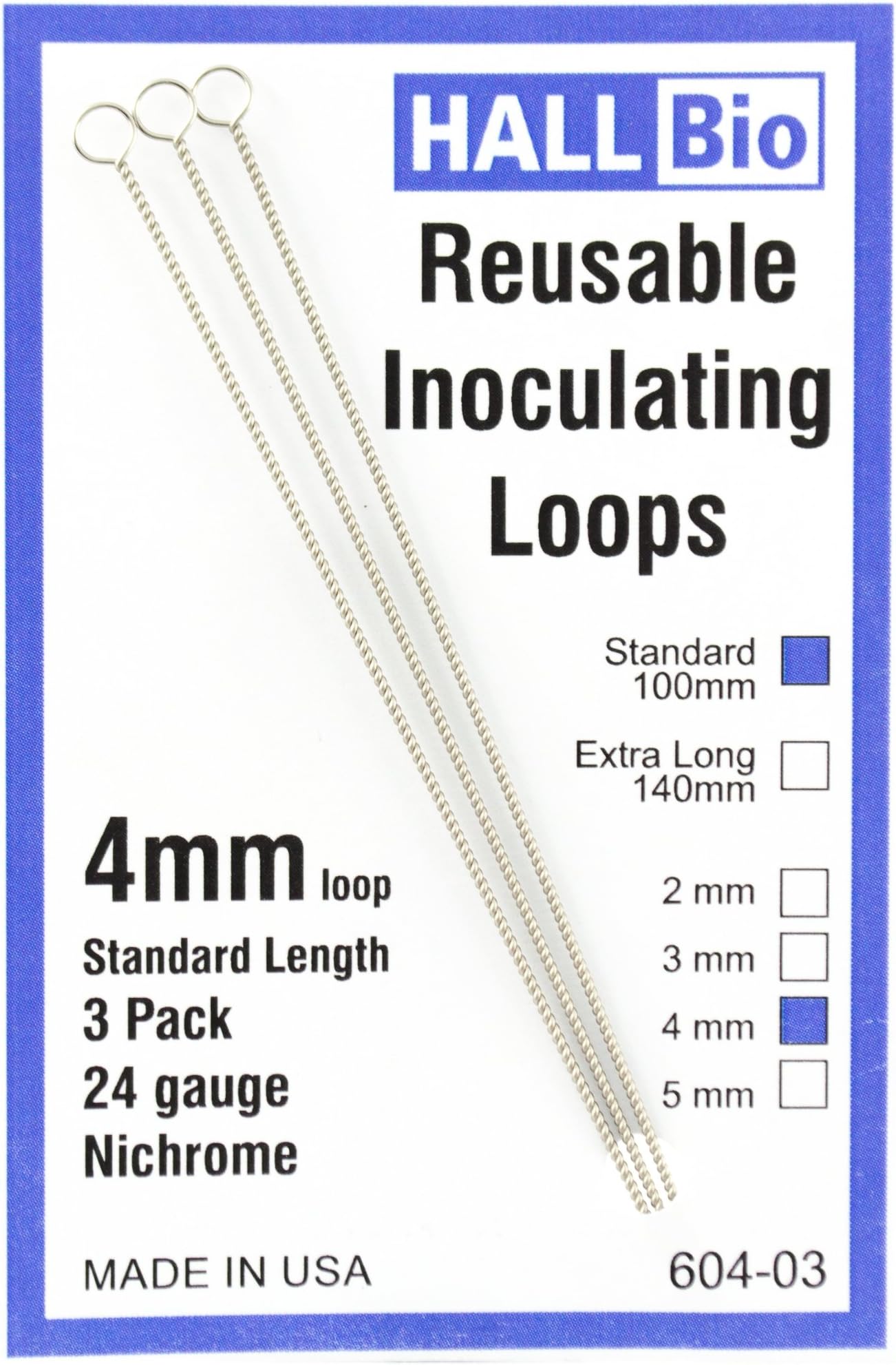604-03 4mm x 100mm Reusable Inoculating Loops, Nichrome A (3 Pack)