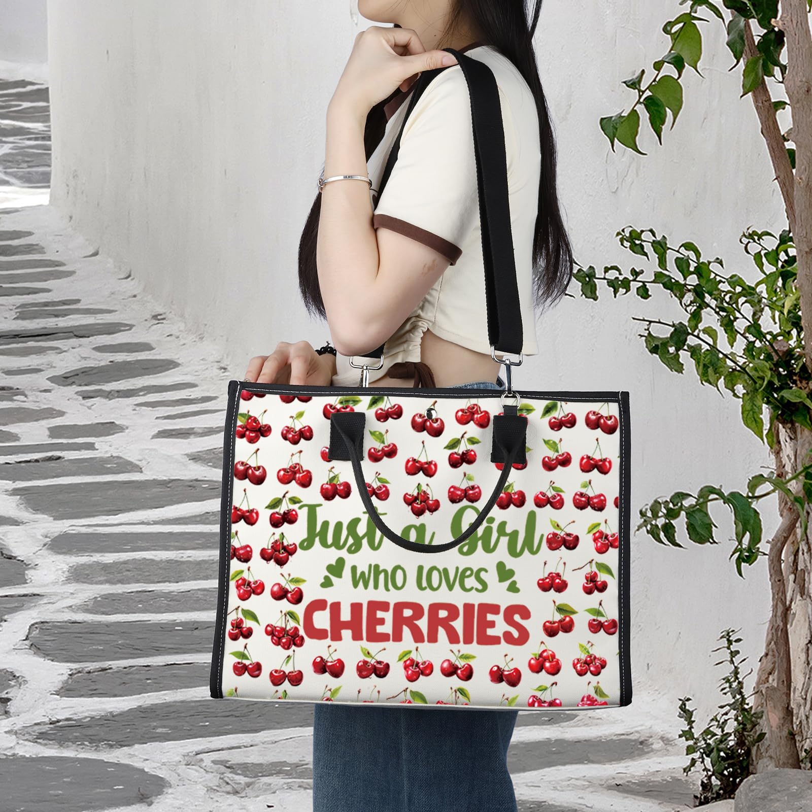 LEVLO Funny Cherry Cosmetic Bag Fruit Lover Gift Just A Girl Who Loves Cherries Makeup Zipper Pouch Bag Cherry Lover Gift for Women Girls Loves Cherries LT - Image 3