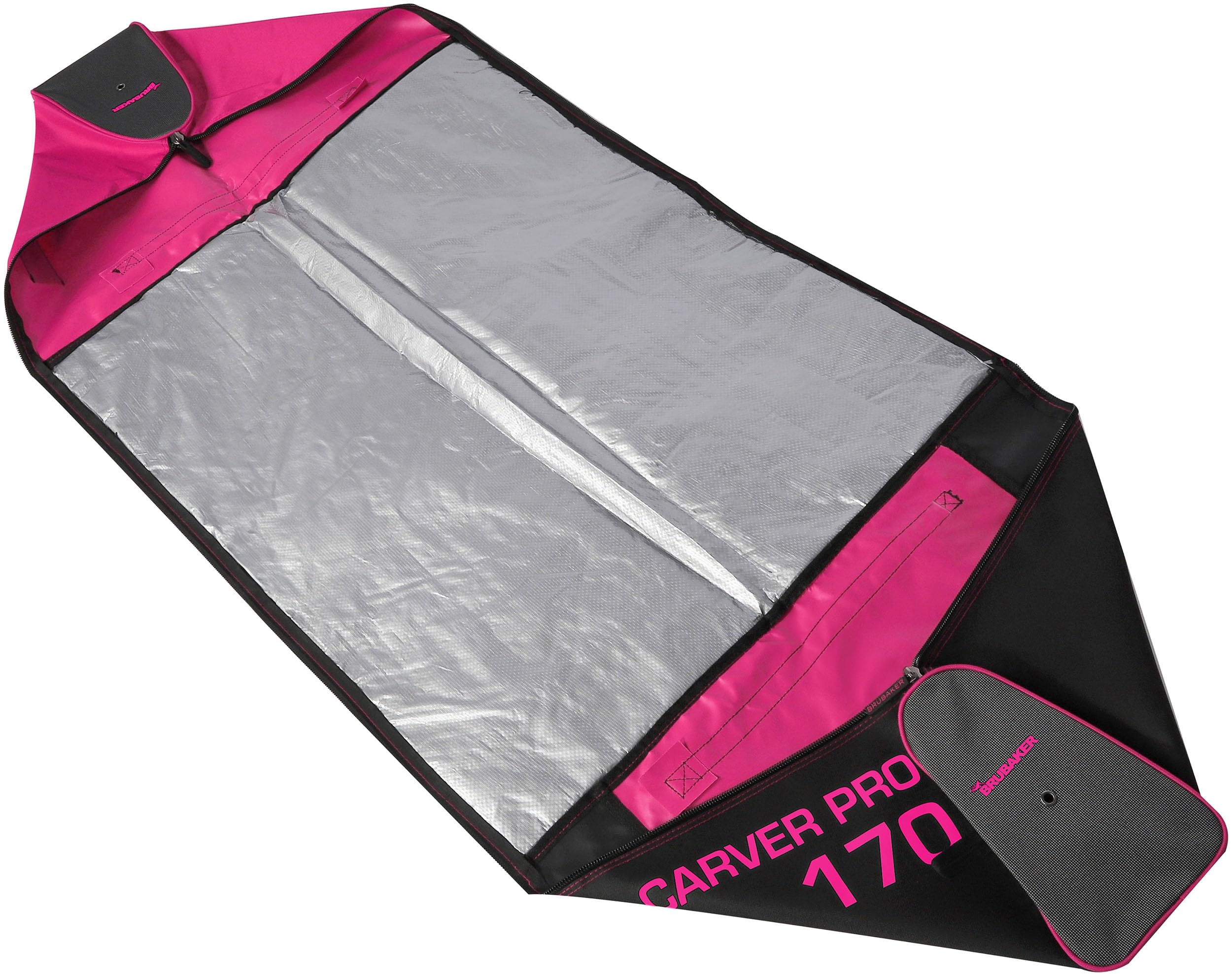 BRUBAKER Ski Kombi Set - Carver PRO - Skisack und Skischuhtasche für 1 Paar Ski 170 cm oder 190 cm + Stöcke + Schuhe + Helm - Rucksack Taschen Set für Skifahrer - Schwarz Pink