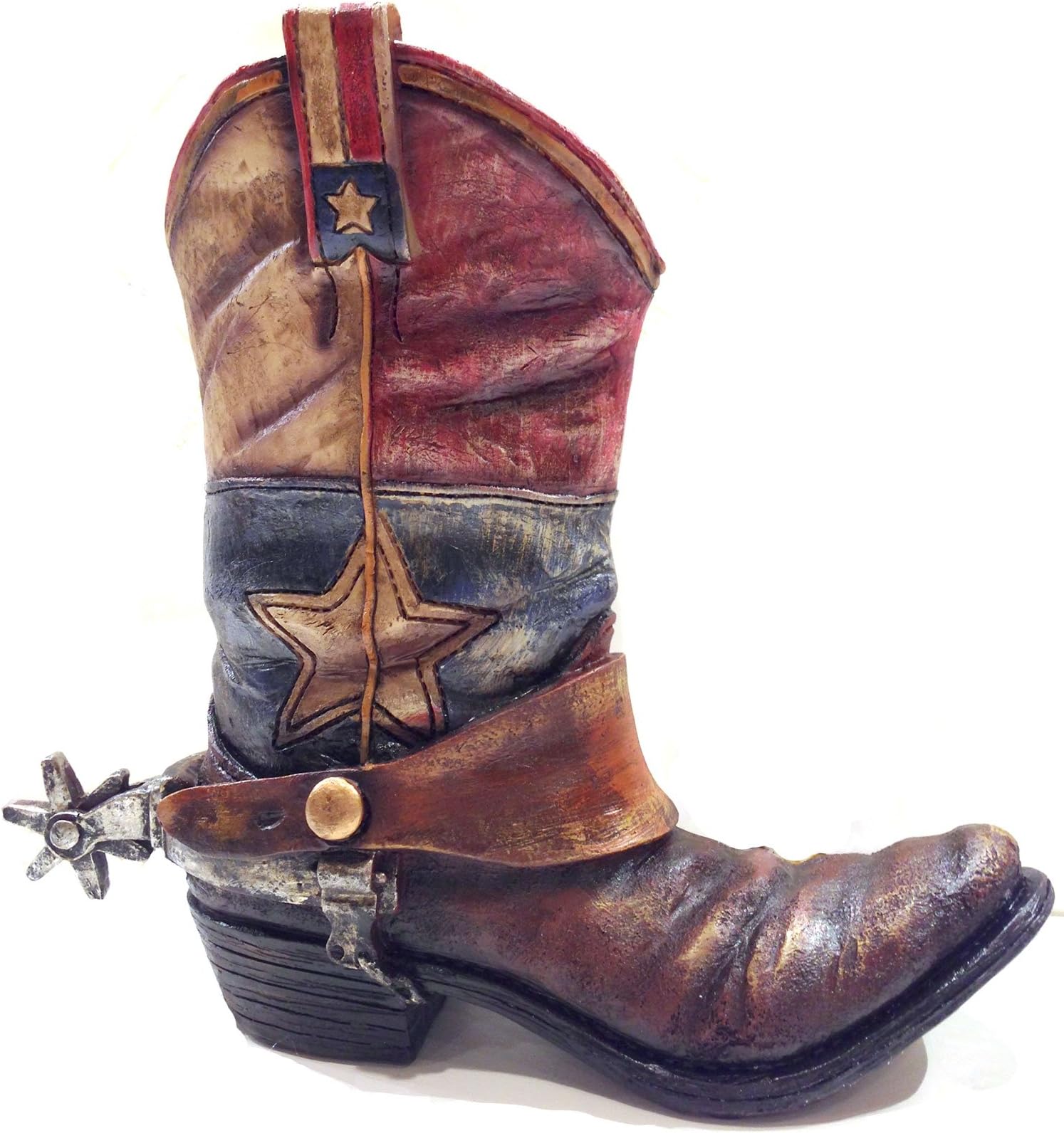 Texas Lone Star Cowboy Boot with Spur Vase Planter for Western Decor
