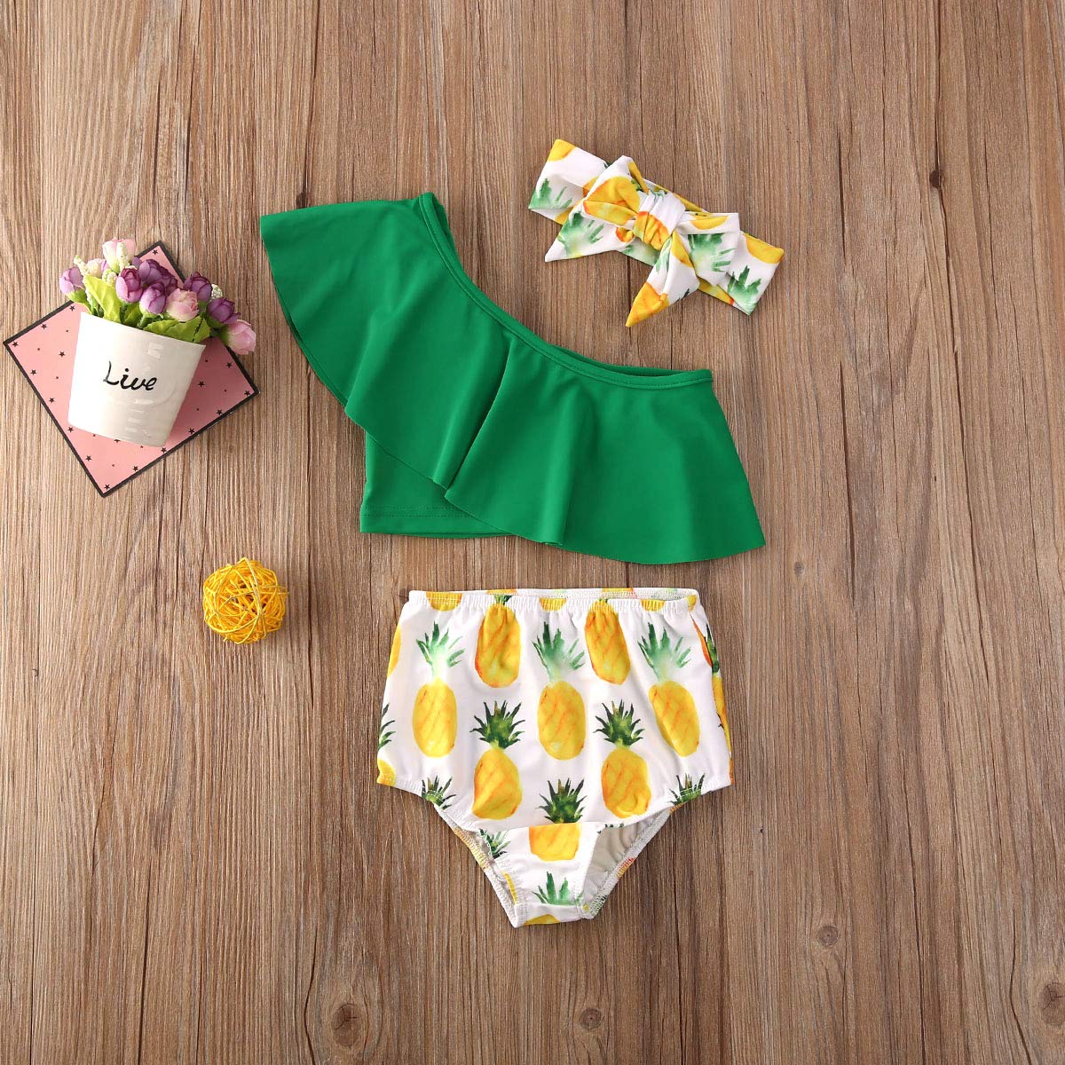 3Pcs/Set Newborn Baby Girls Cute Swimsuit Halter Sleeveless Swimwear Fruit Beachwear Bathing Suit Bikini Set (Green+1, 1-2Y)