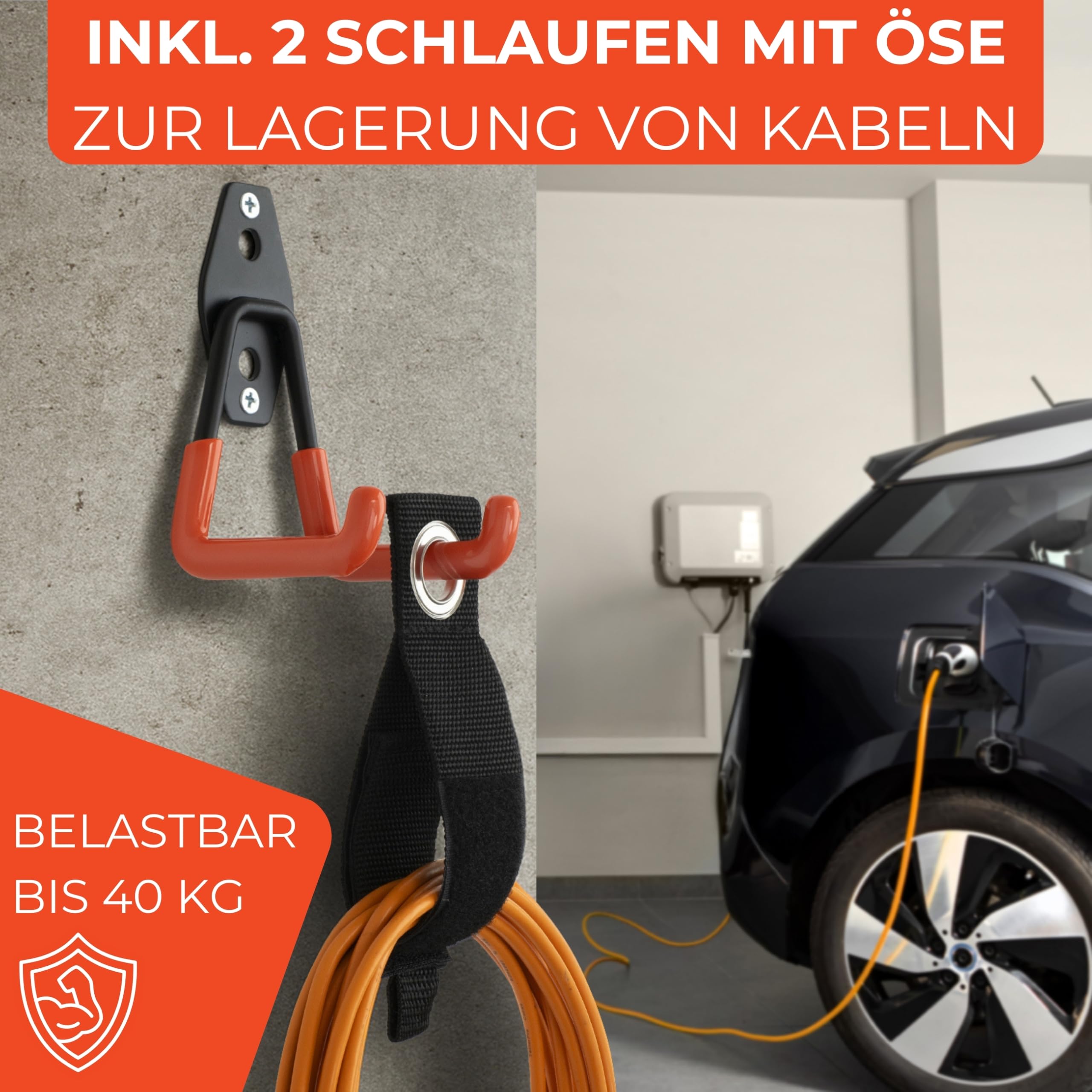 bonsport 12er Set Wandhaken für Garage - Schwerlasthaken zum Schrauben - Garagenhaken belastbar bis max. 40 kg - Haken Wand Schwerlast Leiterhaken Gerätehaken Gartengerätehalter