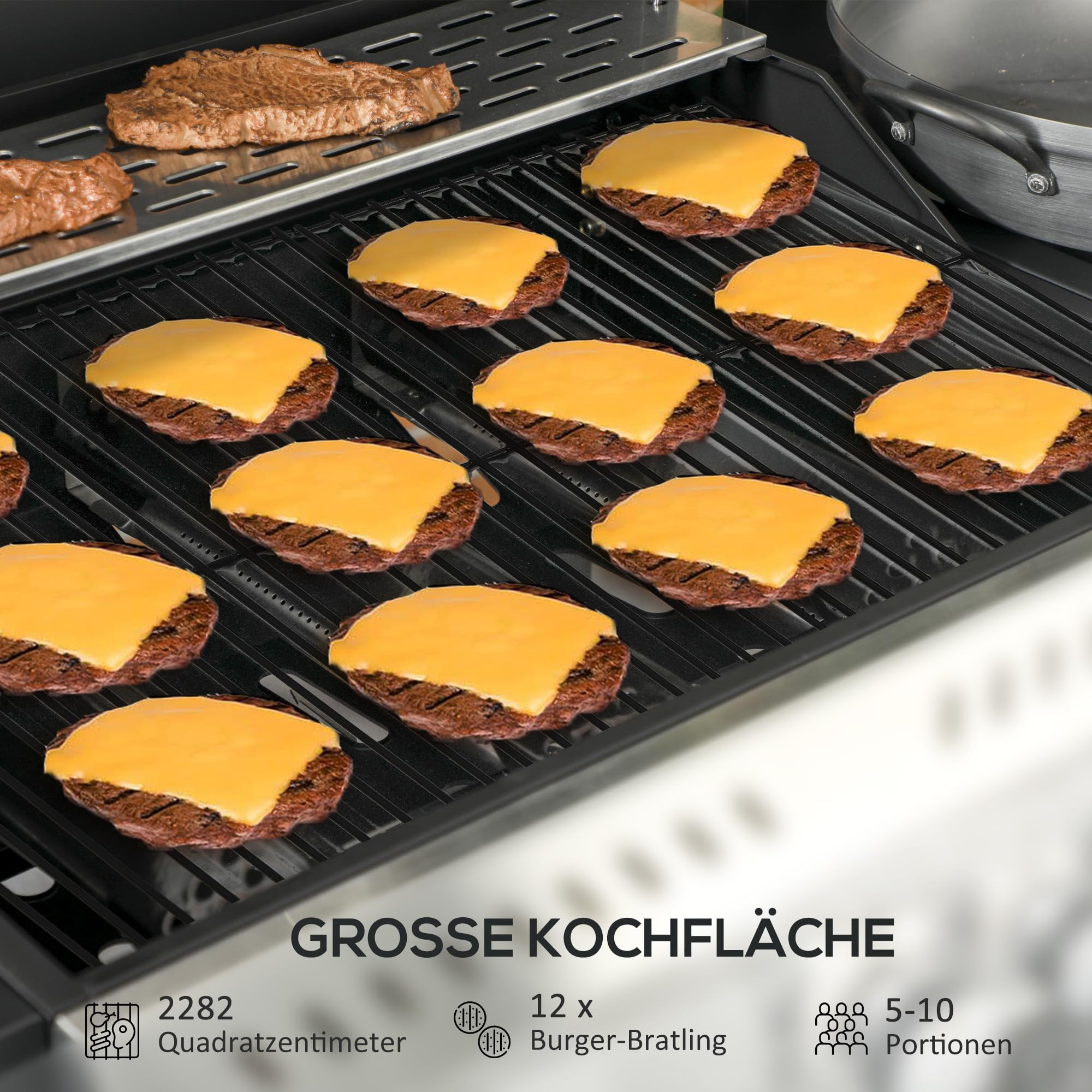 Outsunny Gasgrill 3 KW 3+1 Brenner Edelstahl Gas-Grill mit Seitenbrenner Grillrost Kochfeld Thermometer BBQ Grillwagen mit Flaschenöffner Seitenablagen für Camping Balkon 123 x 52 x 101cm
