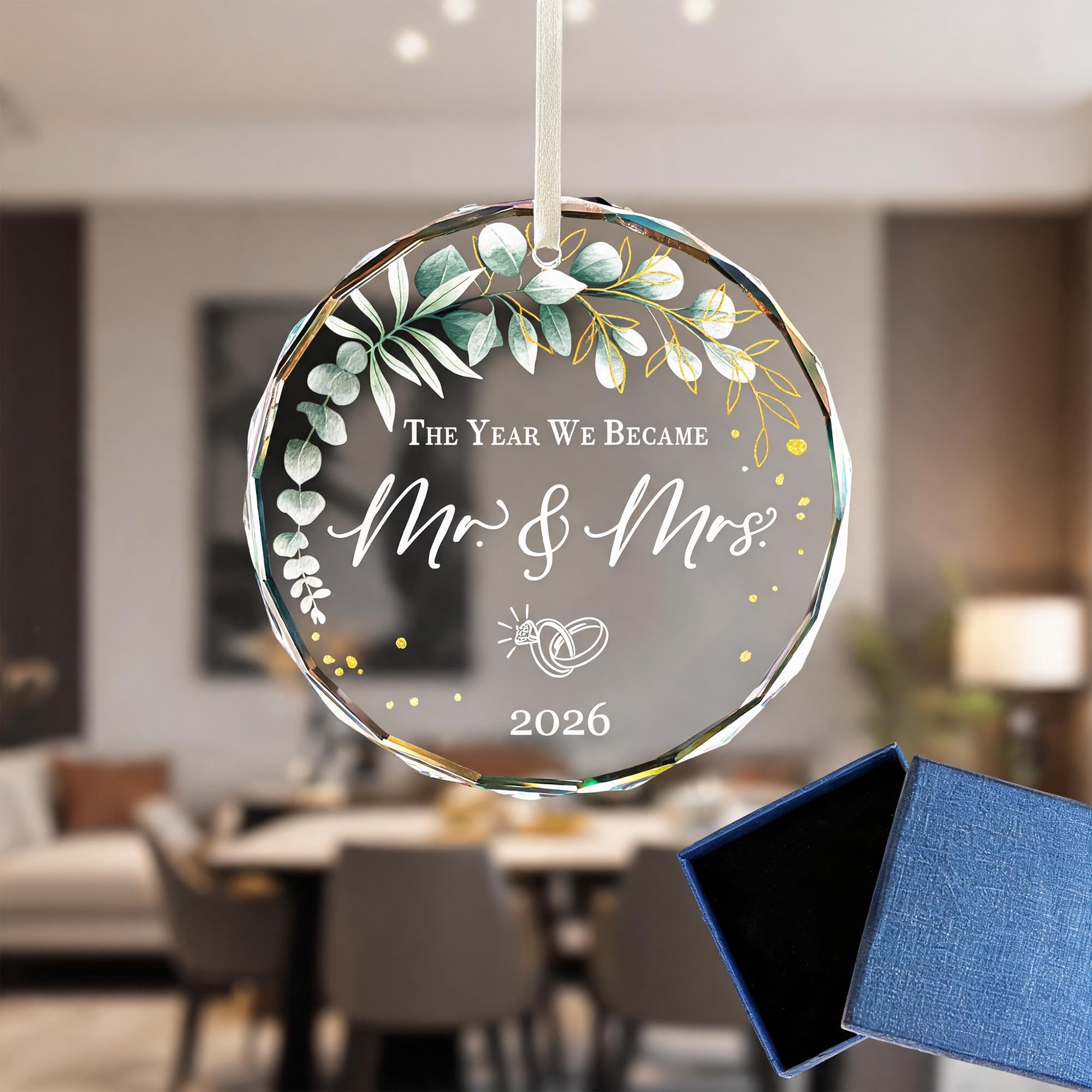 1 Glass Round 2026 Engagement Keepsake for Wedding & Christmas