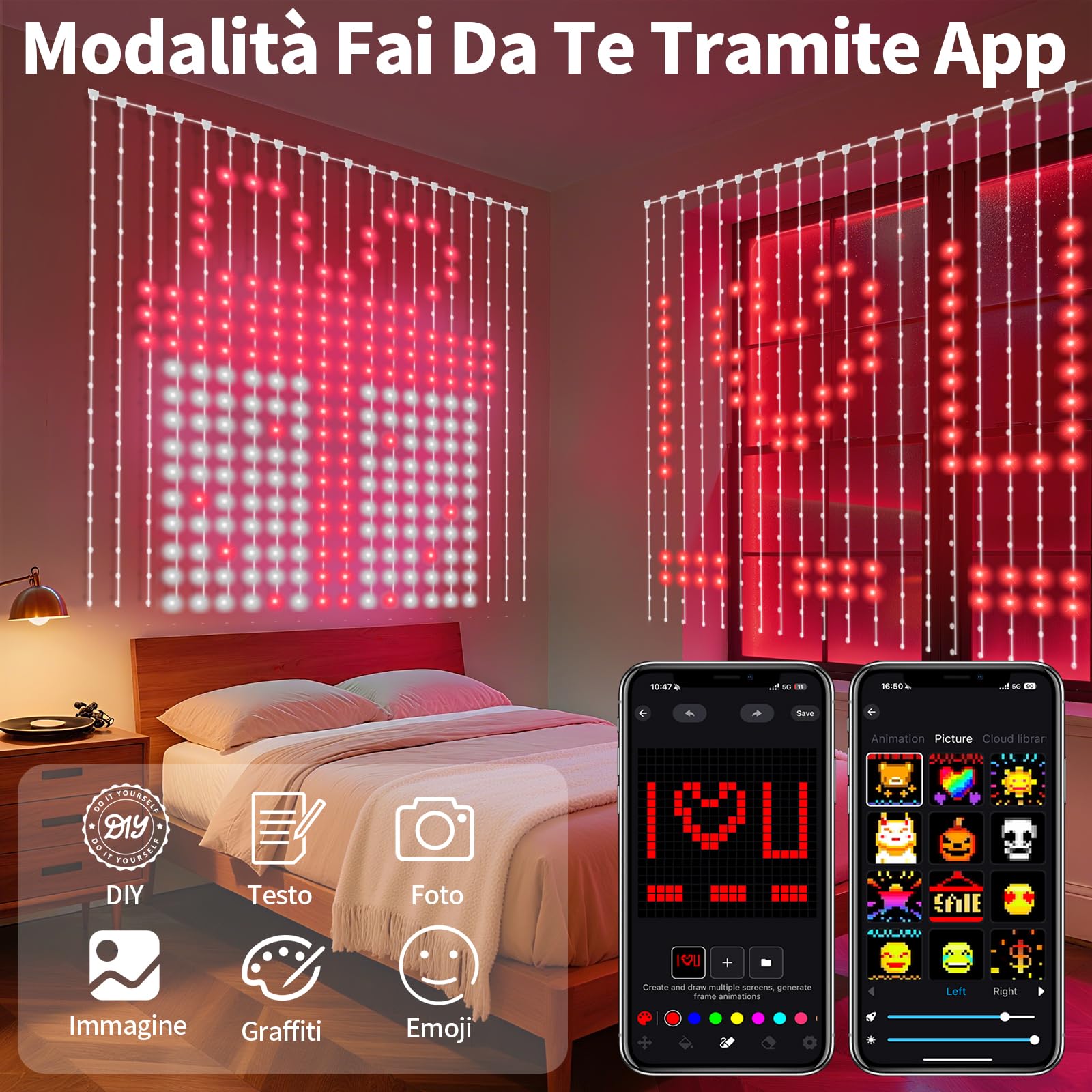 YOOHBERRYS Tenda Luminosa, Luci Per Tende Con 400 LEDs, Telecomando, APP, Sincronizzarsi con la Voce, Timer, DIY Tenda Luminosa per Natale, Feste, Matrimonio, Interni ed Esterni IP65 (2 X 2m)
