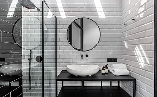 Miniatura 4 de Edvivi Espejo de pared redondo negro de 24 pulgadas, espejo redondo de baño, espejos circulares para pared, espejo de pared redondo con marco de