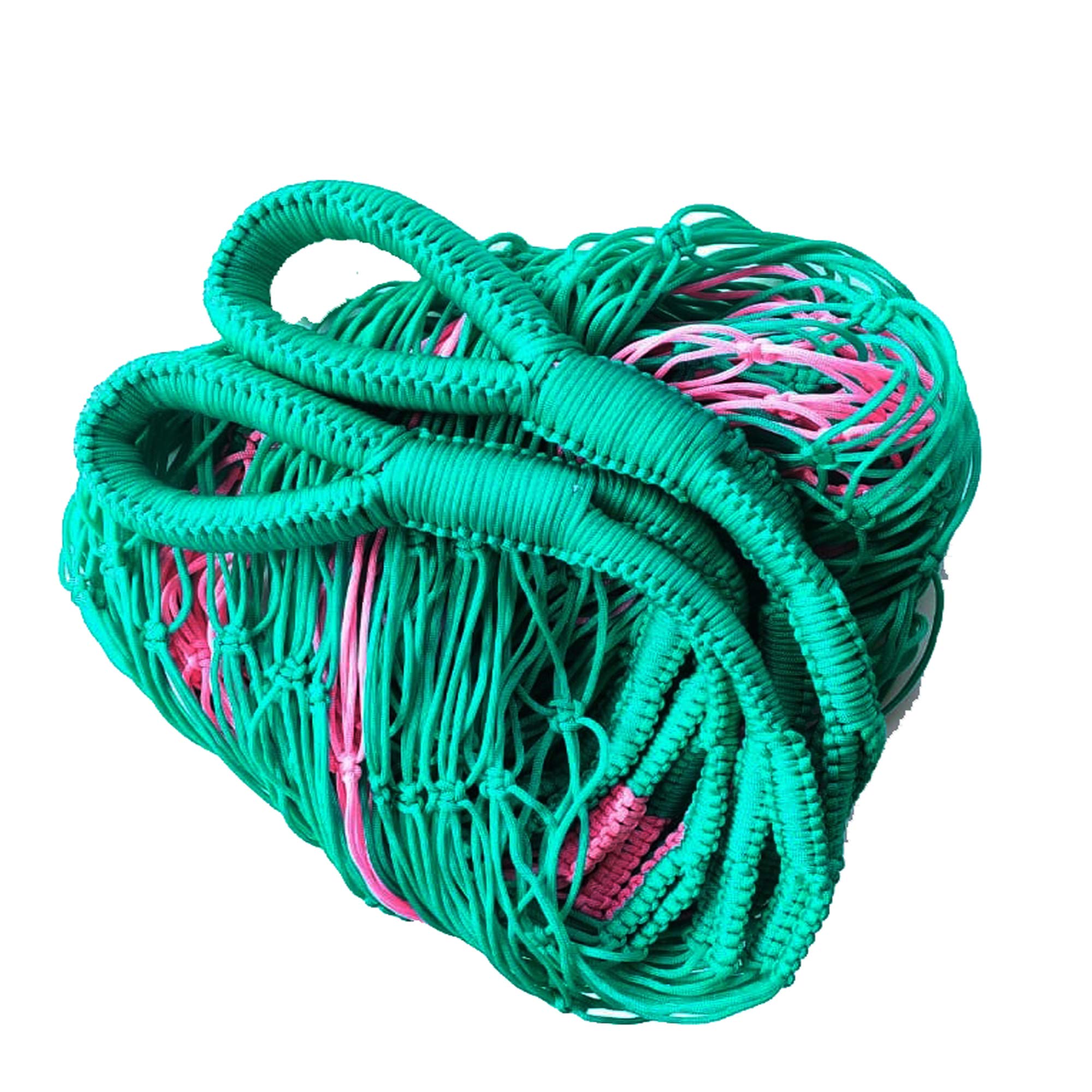 CRM TRADERS® Handcrafted Nylon Rope Hammock Swing Hanging Net Mesh Sleeping Bed for Garden Outdoor -Pink and Tee Green