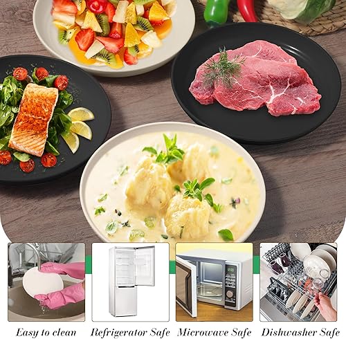 Miniatura 3 de Sawysine Paquete de 24 platos de paja de trigo de 8 pulgadas, reutilizables, ligeros, irrompibles, aptos para lavavajillas y microondas para niños,