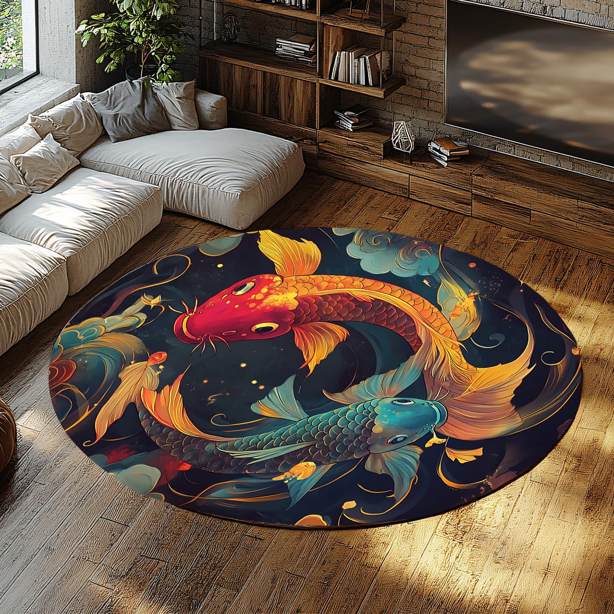 Tapis rond lavable de 240 cm fin et robuste pour une décoration de salon facile à entretenir