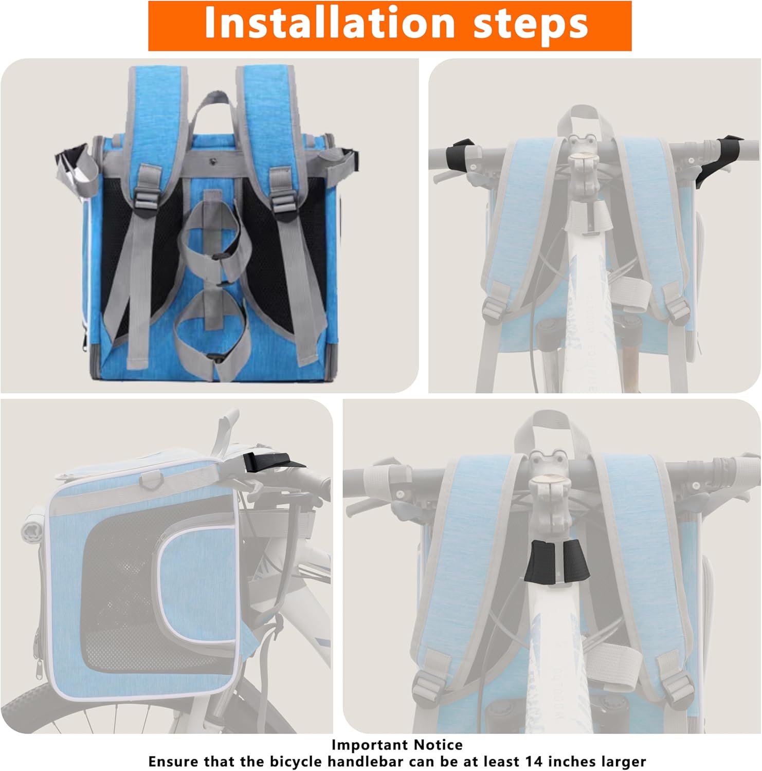 Dog Bike Basket, Expandable Soft Edge Pet Carrier Backpack, Foldable Dog Bicycle Carriers with 4 Mesh Windows, for Medium Cats&Dogs, Suitable for Cross Shaped, Shoulder and Car Seats (Blue)