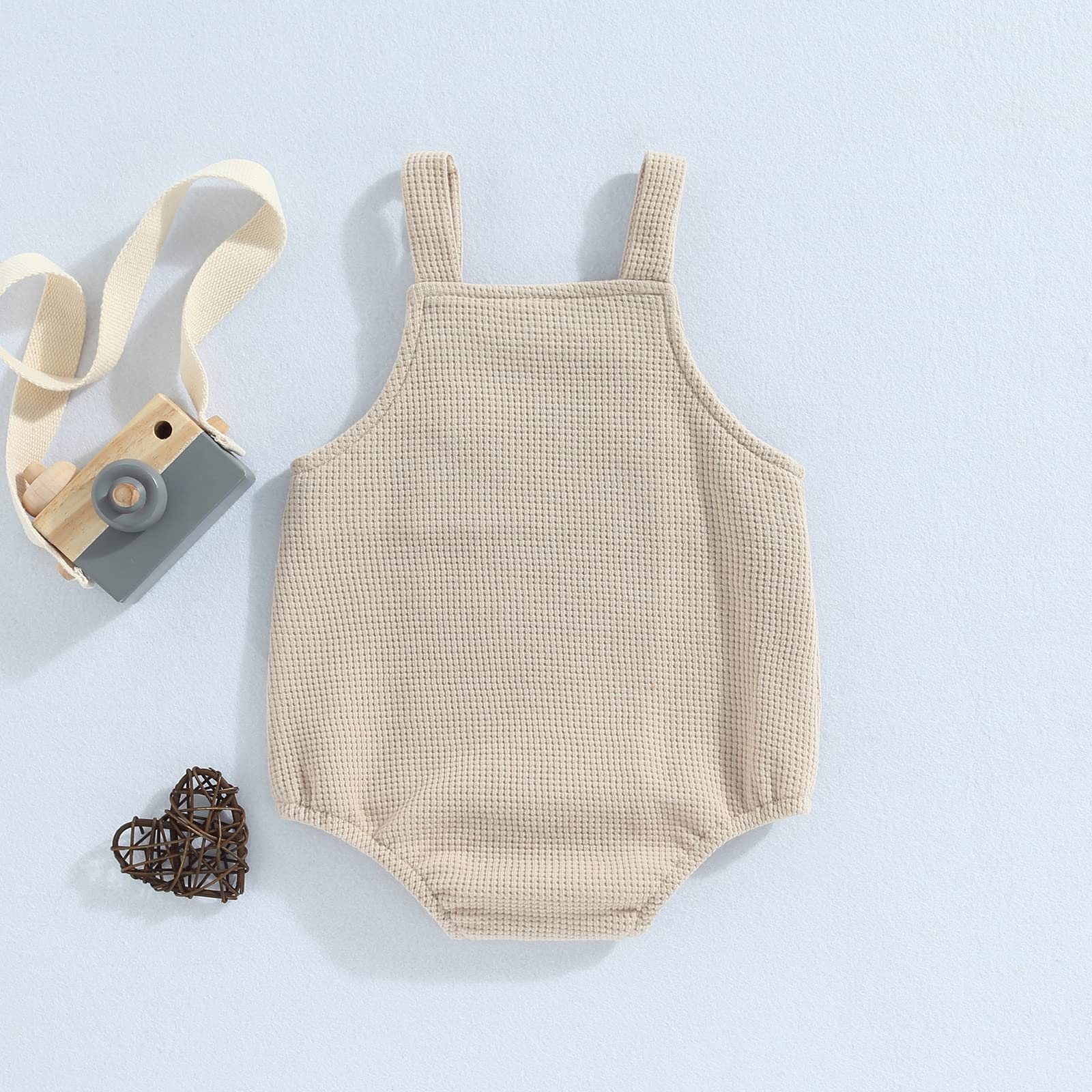 Baby Waffle Romper With Bear Print - Unisex Summer Outfit For Infants