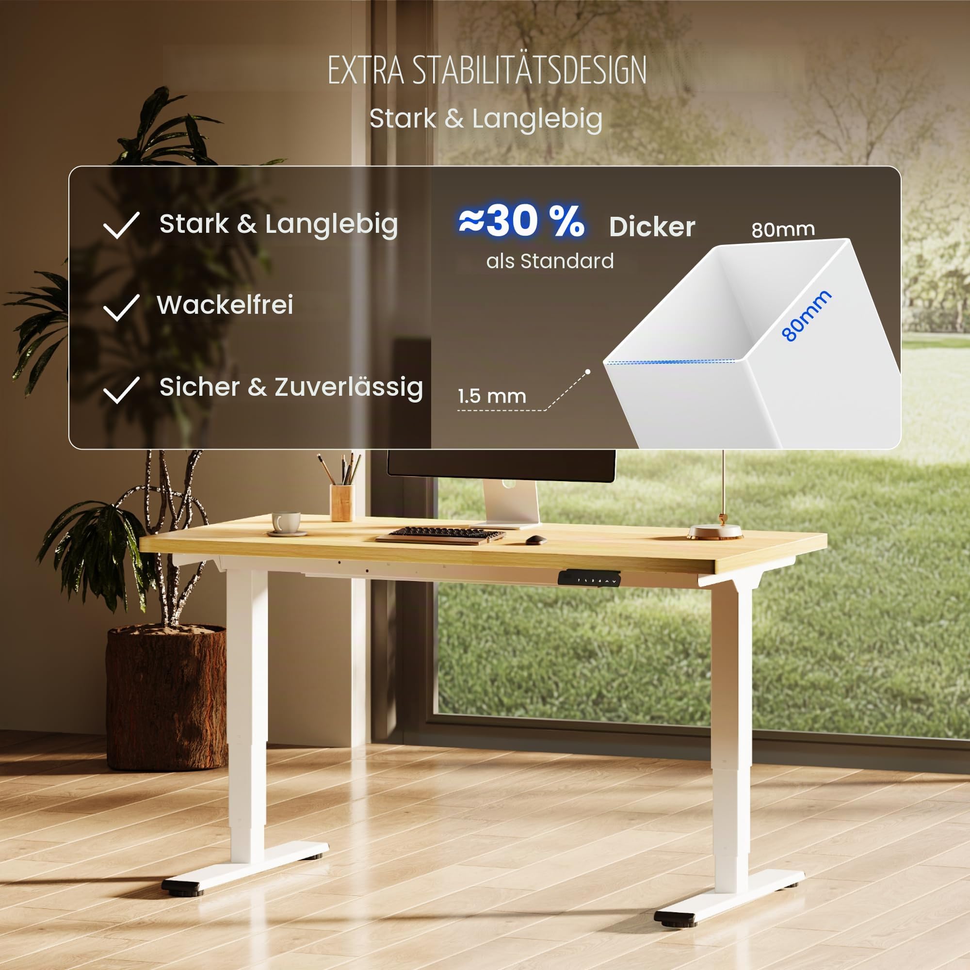 FLEXISPOT Höhenverstellbarer Schreibtisch elektrisch 140×80 cm mit Dualmotor & 3-stufigem Gestell – Ergonomischer Standing Desk für Büro & Home Office, 100 kg Tragkraft, leise <50 dB