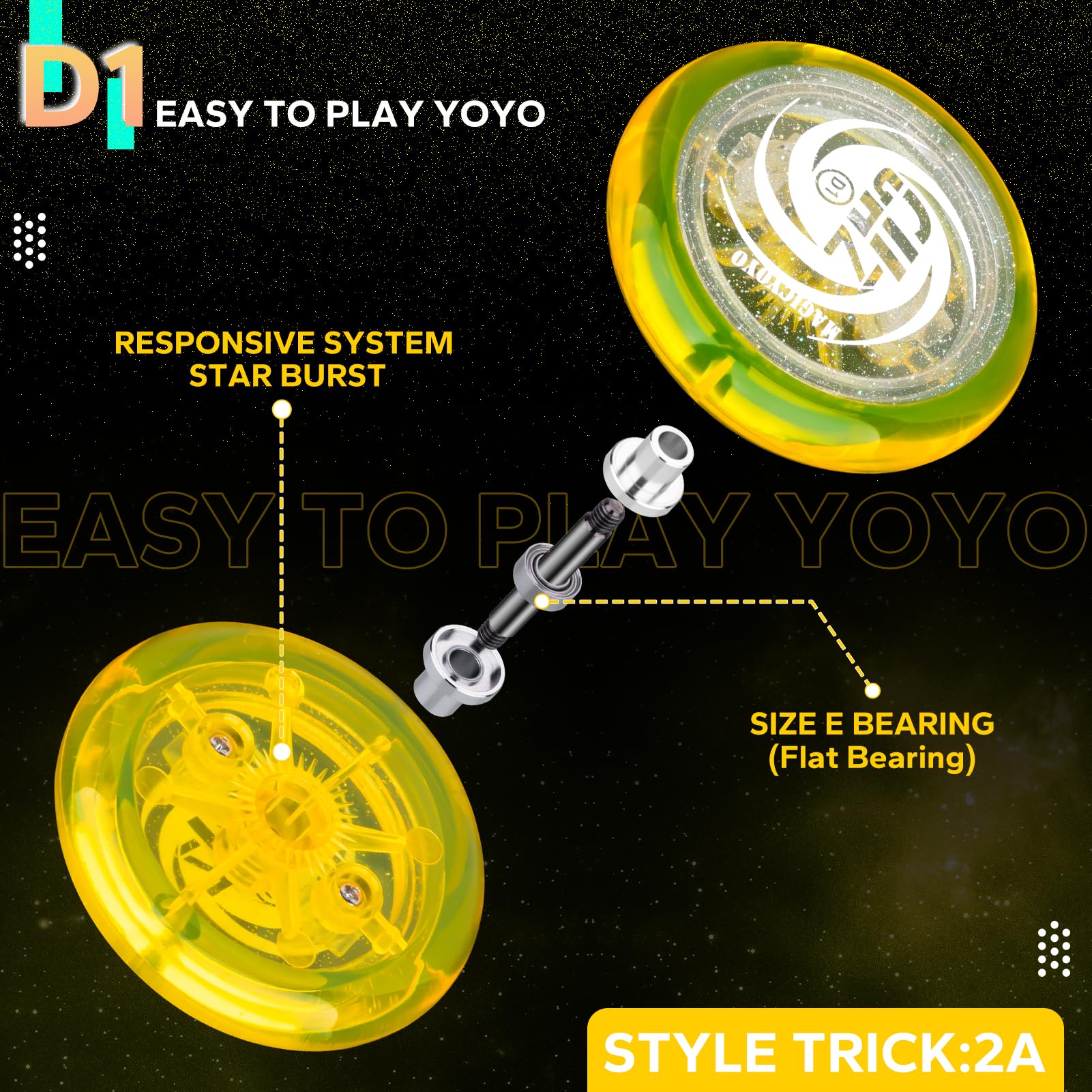 YOSTAR Yoyo D1 – Looping Réactif Avec Paillettes – 6 Cordes + Sac – Débutants & Enfants