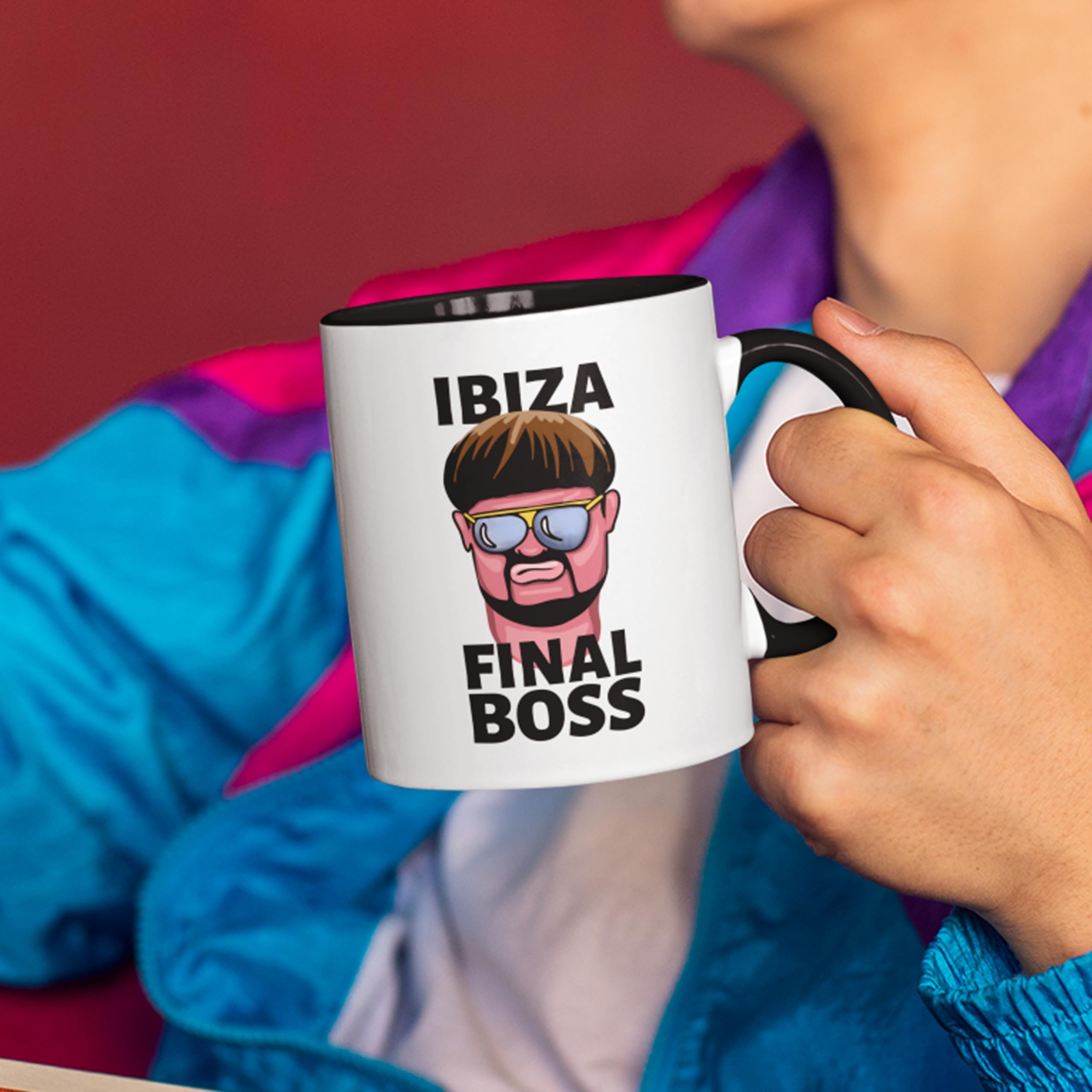 Ibiza Final Boss Meme -Jack Kay, A Club-goer Whose Bowl Haircut,  Sunglasses, Gold Chain, & Confident Dance Moves Viral Online Mug 11oz  Coffee Tea, Latte Dishwasher Cup for Home, Office, Kitchen :