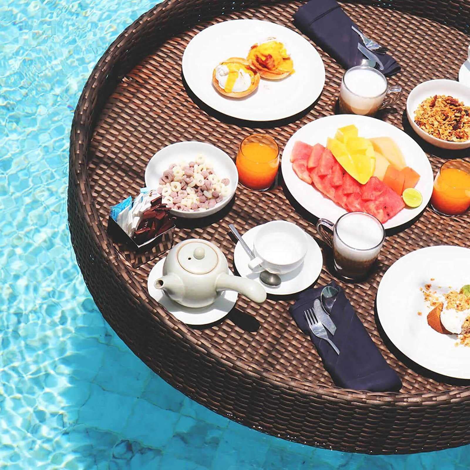 Bandeja flotante para servir buffet con asas, bandeja de piscina de 80 cm para bebidas y aperitivos, barra de mesa flotante para fiestas junto a la piscina, bandeja impermeable para uso en piscina