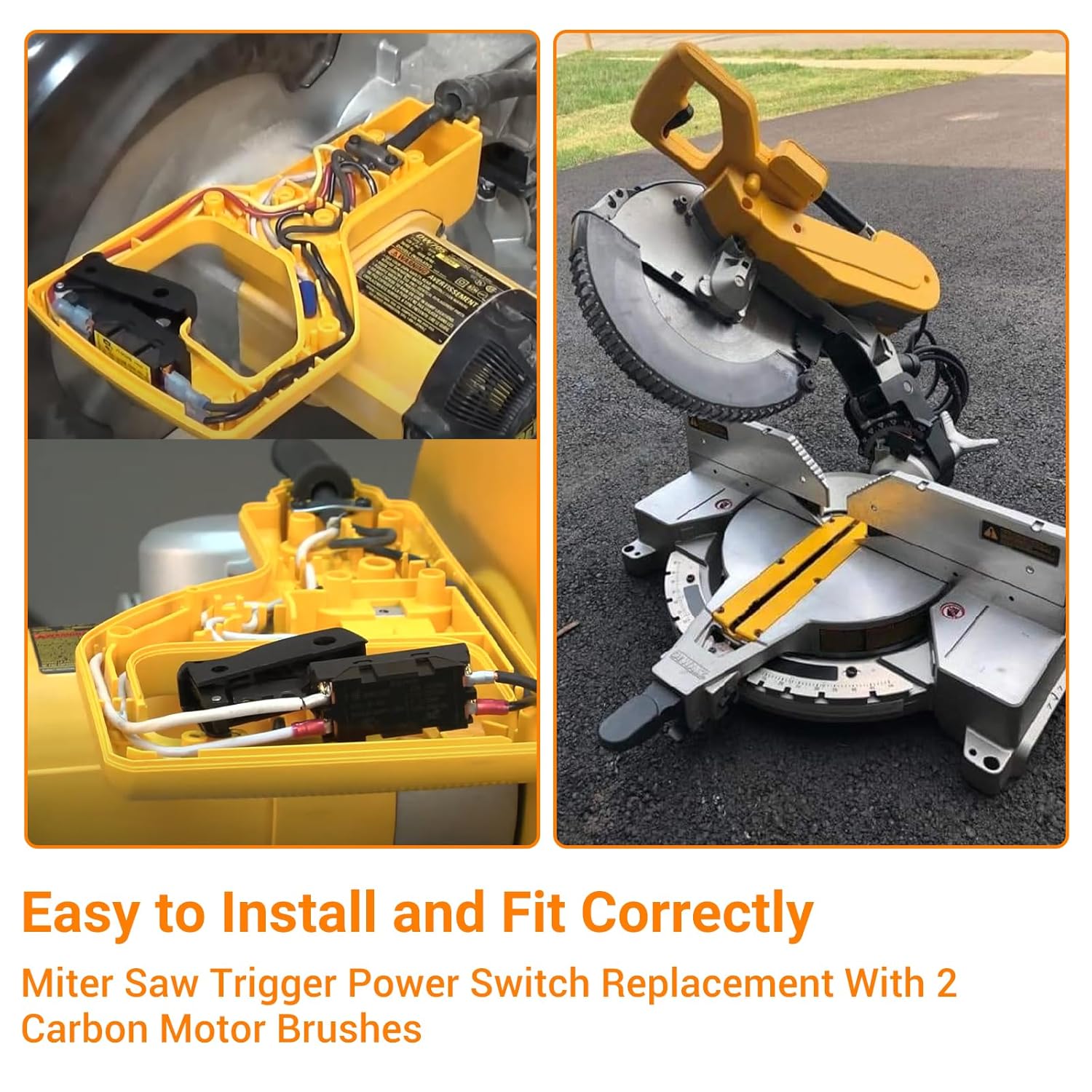 Miter Saw Trigger Power Switch, Compatible with De Walt Miter Saw DW712 DW715 DW716 DW717 DW718 DWS780, Miter Saw Switch Replacement Parts Accessories, with 2 PCS Carbon Motor Brushes