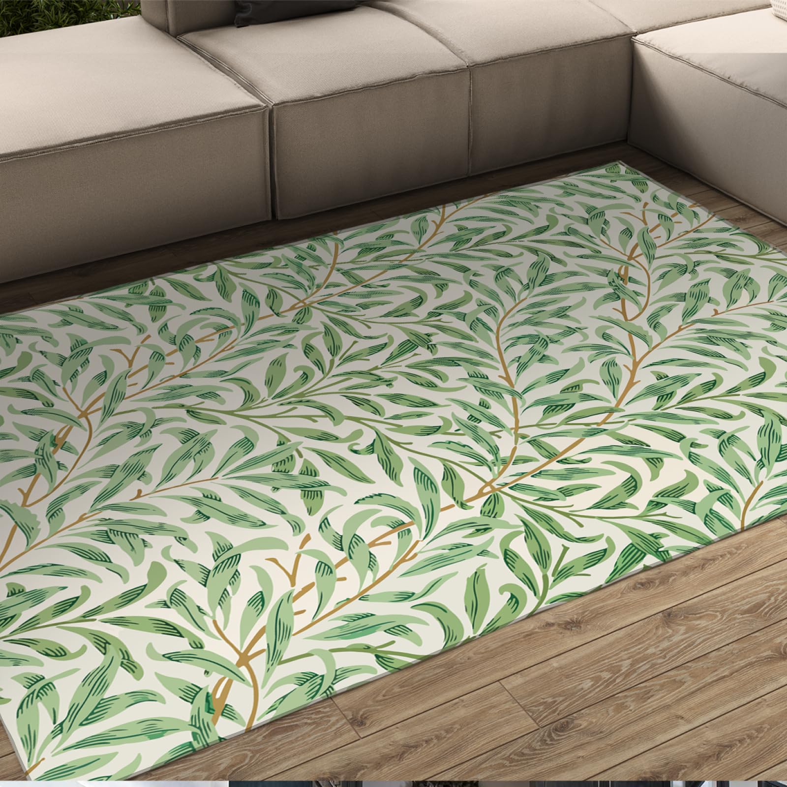 Indoor-Outdoor-Teppiche Grüne Blätter Druckbereich TeppichMorris Art Niederflorteppich für Kinderzimmer Esszimmer Küche Weiche Fußmatten für Haus 60 x 100 cm
