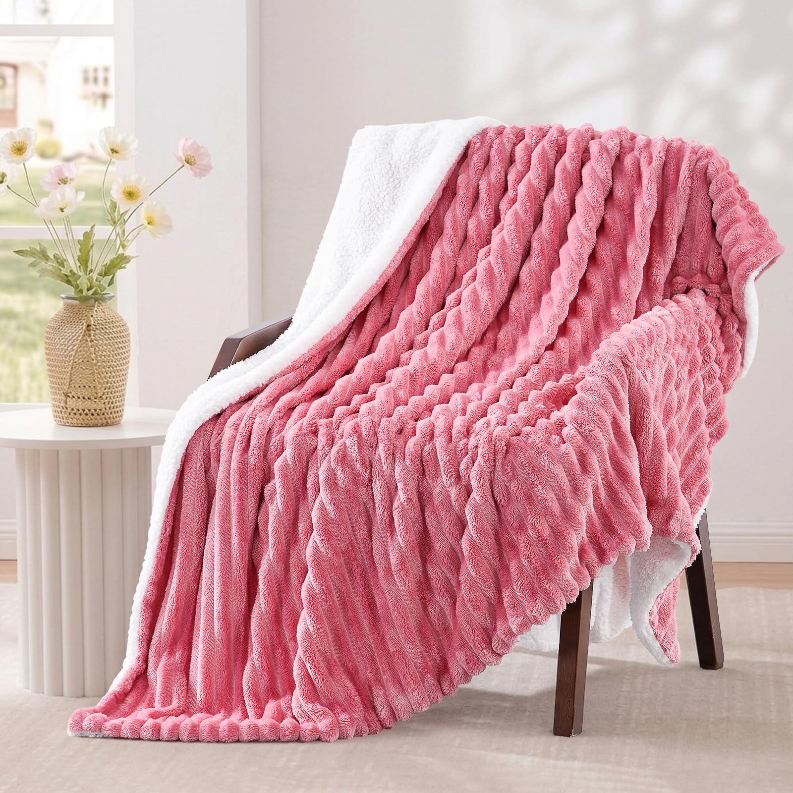 Aisbo Sherpa Fleece Throws for Sofas Single - Fluffy Bed Blanket, Pink — image 1