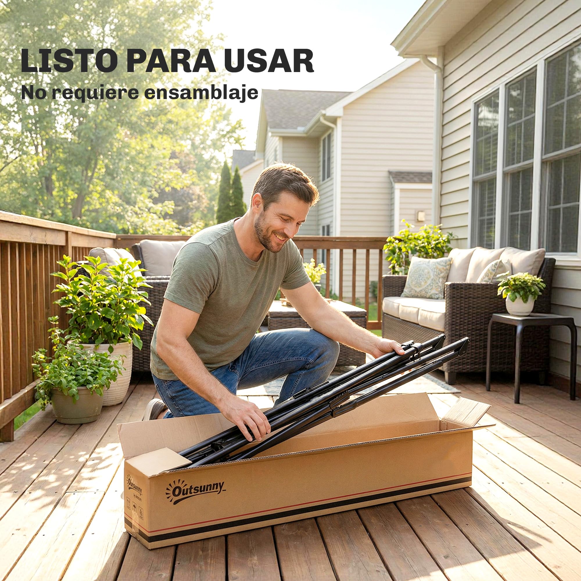 Outsunny Soporte para Hamaca Plegable, Largo 290 cm, Soporte para Hamaca Portátil de Acero, Longitud Ajustable, con Bolsa de Transporte, Carga 120 kg, Negro