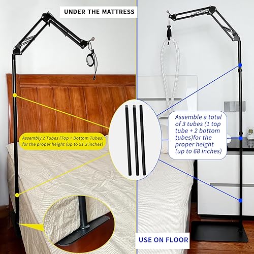 Miniatura 4 de Soporte de manguera CPAP con altura de ángulo ajustable, gancho para máscara CPAP, estructura de metal para soporte seguro, evita enredos de