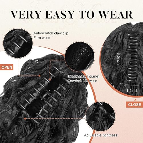 Miniatura 4 de Flufymooz Extensión de cola de caballo, extensión de cola de caballo de 12 pulgadas, extensiones de cola de caballo onduladas y rizadas, extensiones