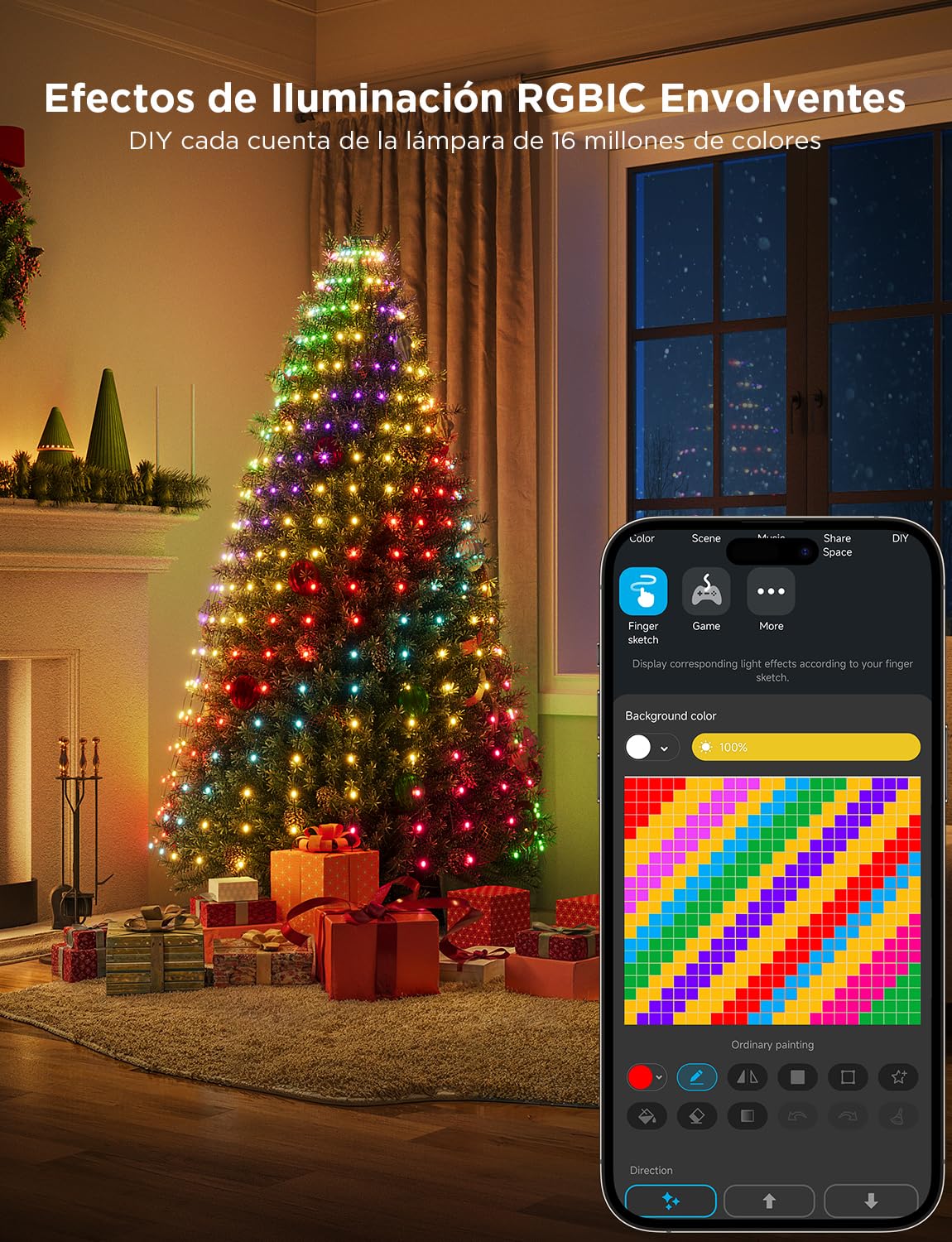 Govee Luces Arbol Navidad, RGBIC 480 LEDs Guirnalda Luces de Navidad, 2M*24 | Música Sync, Control por Voz, 60+ Modos Escena para la Decoración Navideña, Green Wire