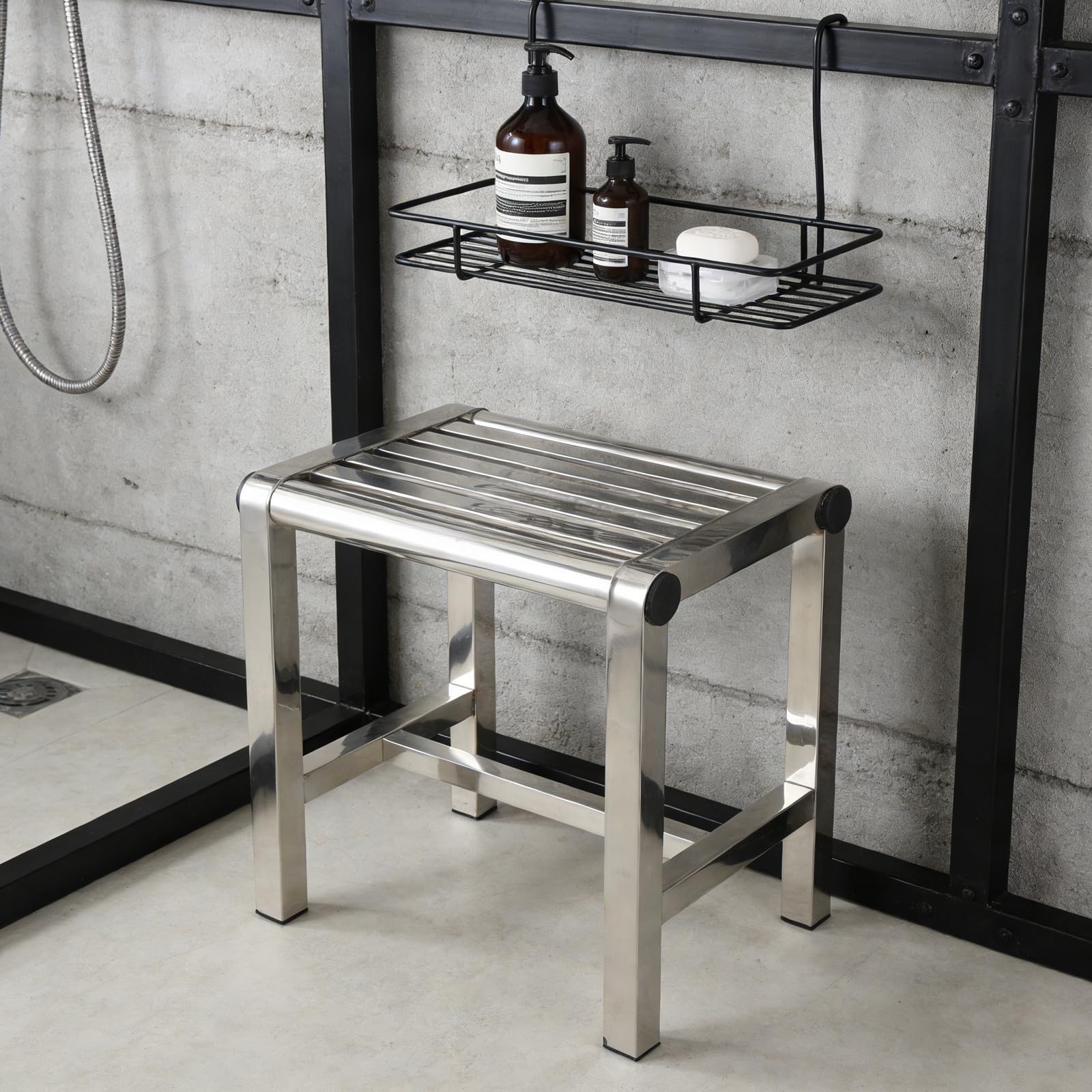 Kisangel Sedile per Doccia in Acciaio Inossidabile Antiscivolo, Panca da Bagno Resistente e Versatile per Bagno e Cucina, per Adulti e Anziani