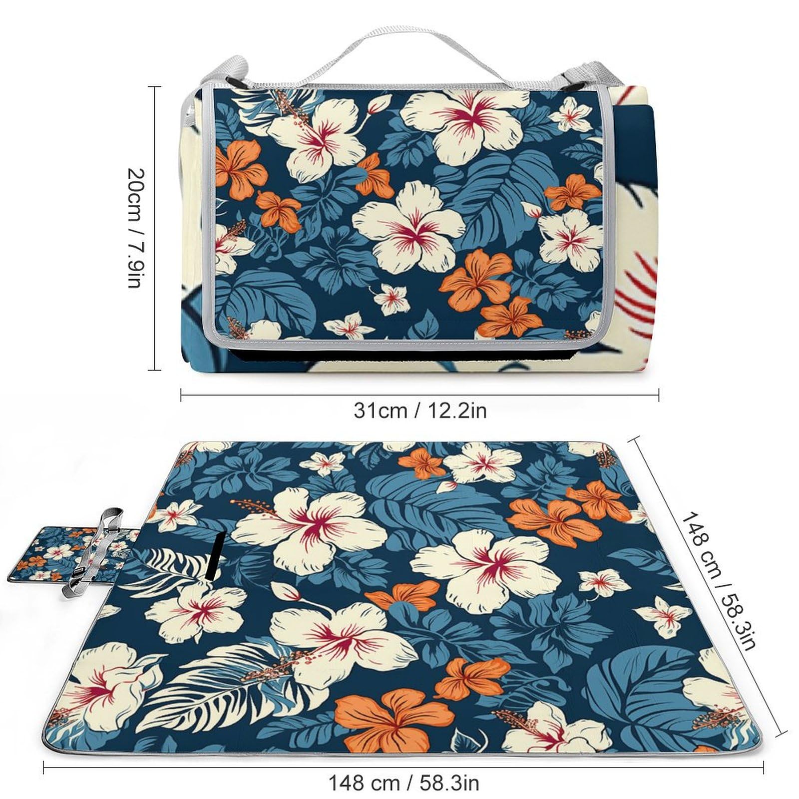 LQWOK Picnic Mats, Hawaii Flower Printed Picnic Mats,Travel Picnic Mats,Fashionable Picnic Mats,Folding Picnic Mats