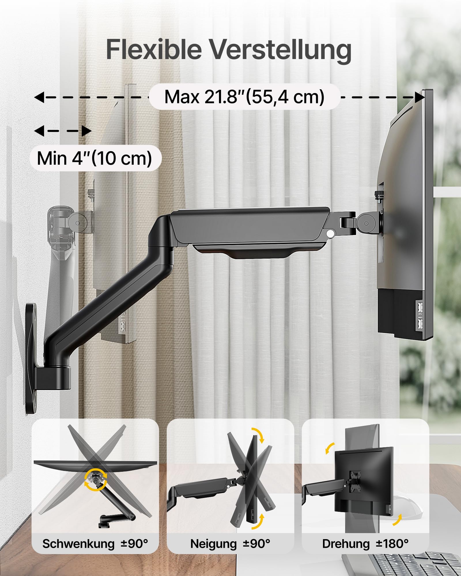 monTEK Monitor Wandhalterung für 17-32 Zoll LED/LCD Bildschirm bis 9 kg, Schwenkbare und Neigbare Monitor Arm, Monitor Halterung mit Höhenverstellbar, VESA 75/100