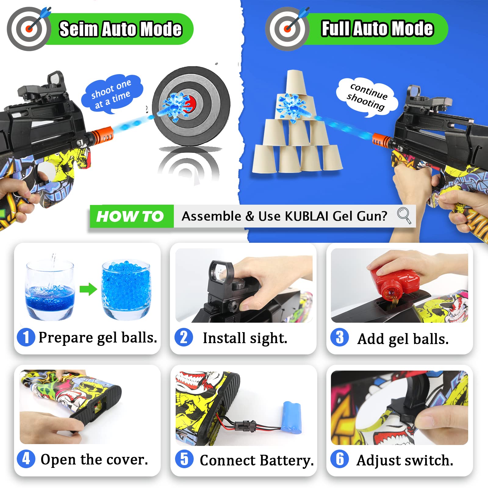 Buy KUBLAI Gel Bullets Blaster Electric Toy Gun, Gel Balls Splat