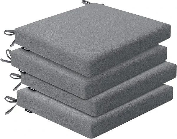 Favofamilie Outdoor Chair Cushions Set of 4, Water-Resistant & Fadeness 17" W x 16" D x 2" T Seat Cushion, High Density Foam with Dual Straps for Patio Garden Furniture Sofa Dining Chairs, Dark Grey