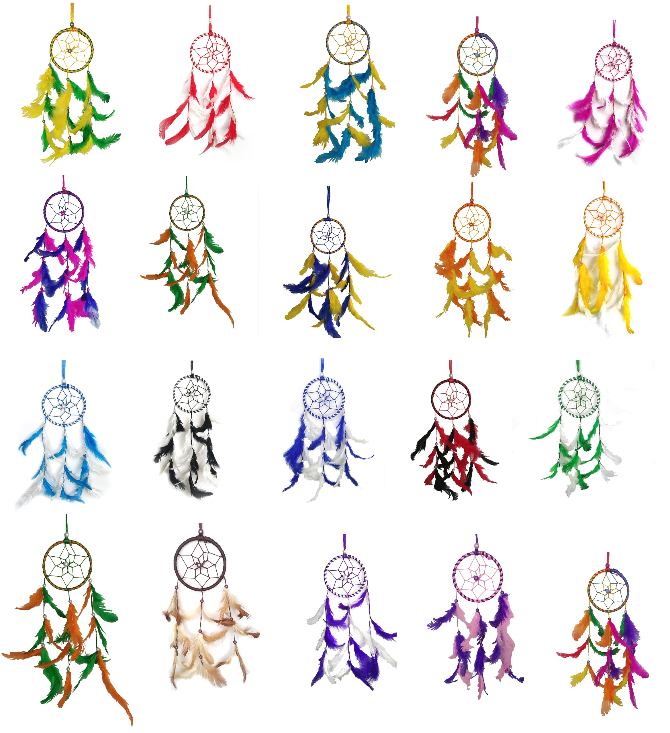Mehruna Dream Catchers Wall Hangings Feather Wind Chimes Small Ring Beaded for Kidsroom Car Bedroom Wall Décor & Home Decorative Items Pack of 20-image-21