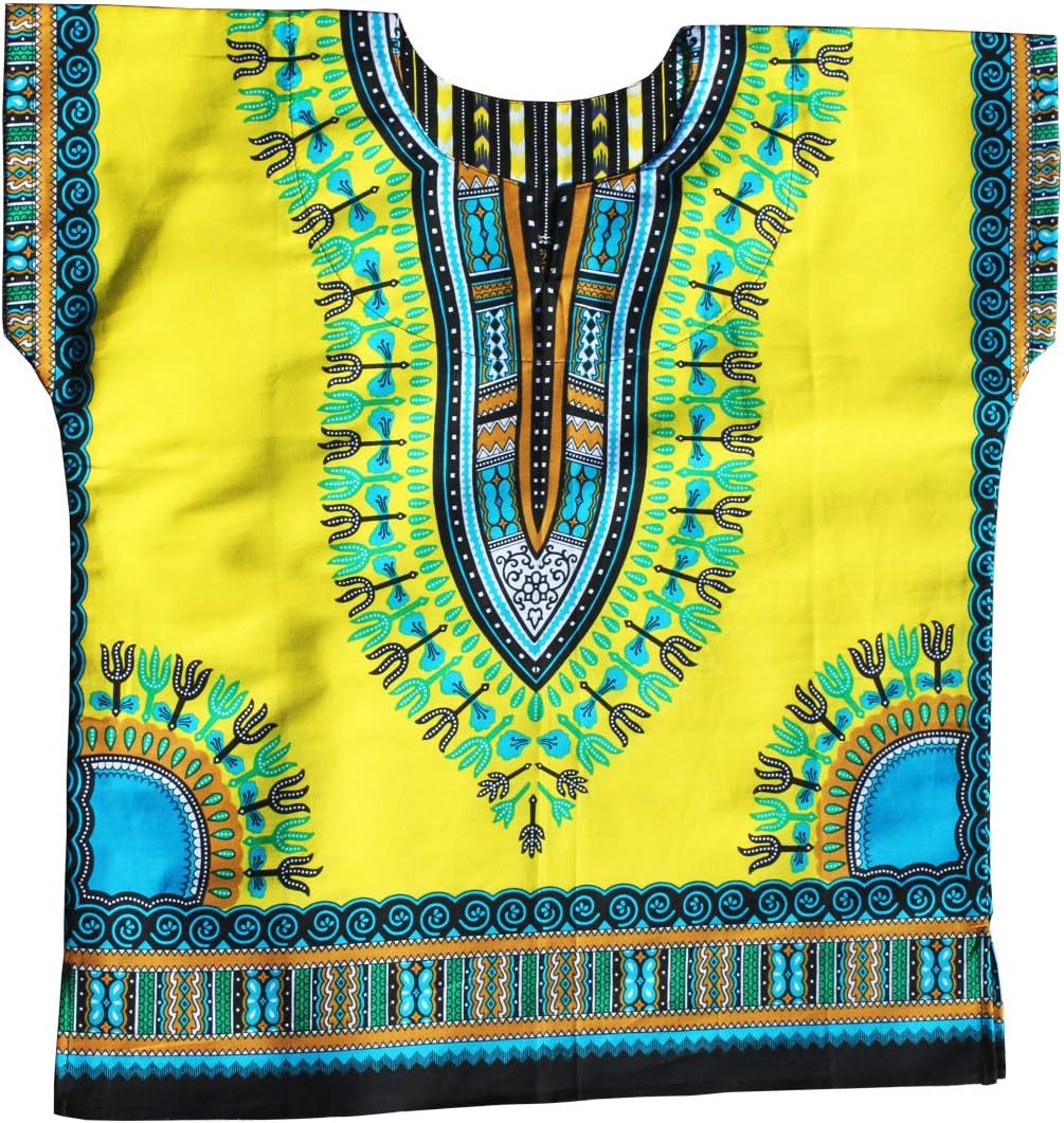 RaanPahMuang Unisex Bright Africa Classic Childrens Dashiki Cotton Shirt Boys Girls