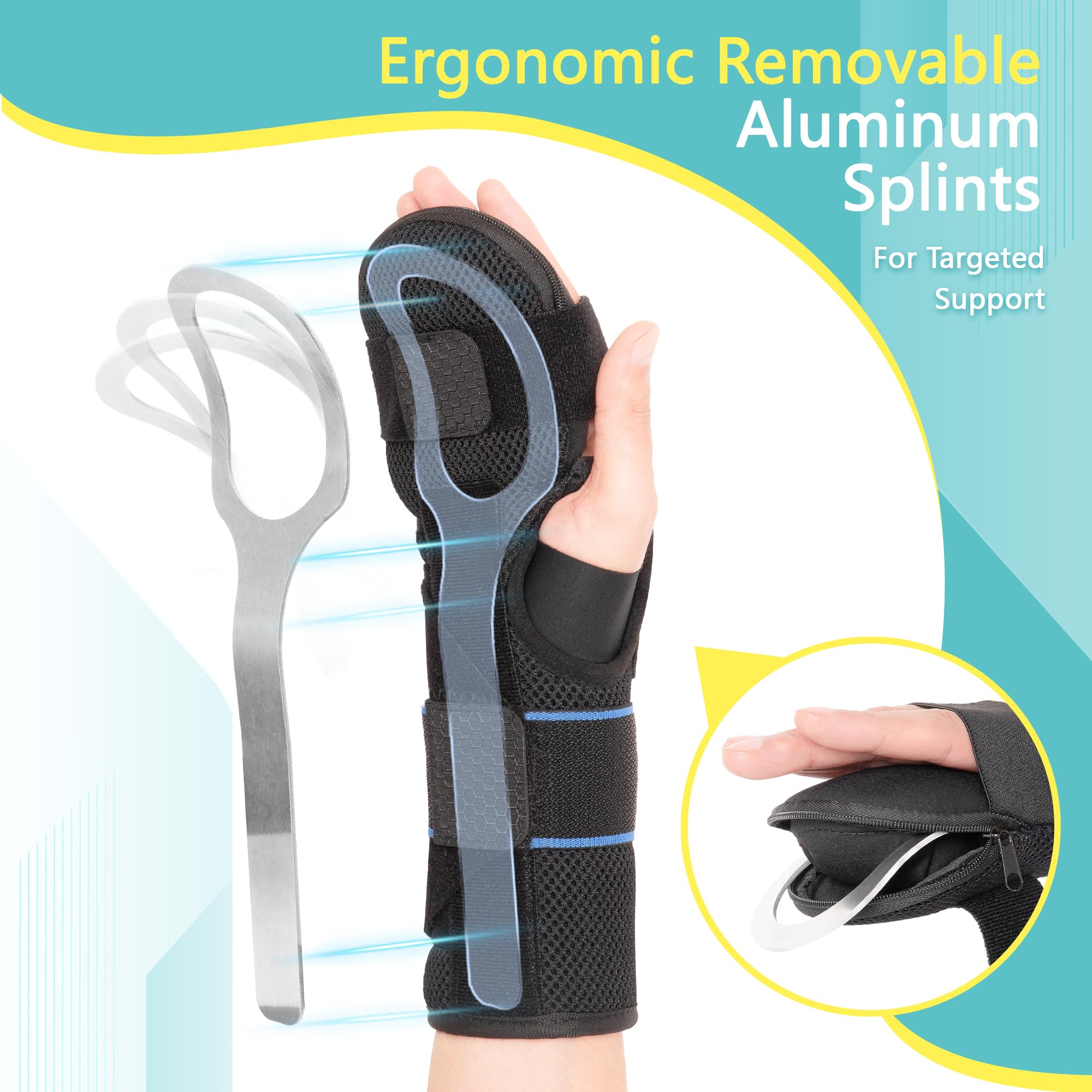 fibee Stecca per mano a riposo, cura post-ictus, comfort del tunnel carpale, immobilizzatore mano, mano destra, nero, L