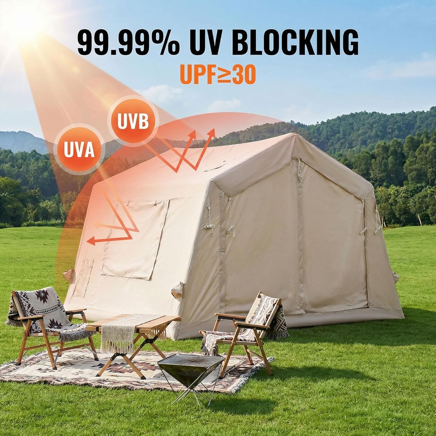 Inflatable Tent for 2-8 Person Camping,Easy Setup with Hand Pump,Waterproof PU3000mm&Breathable 4-Season Glamping Tent,Oxford Air Tent,8m² for Adults