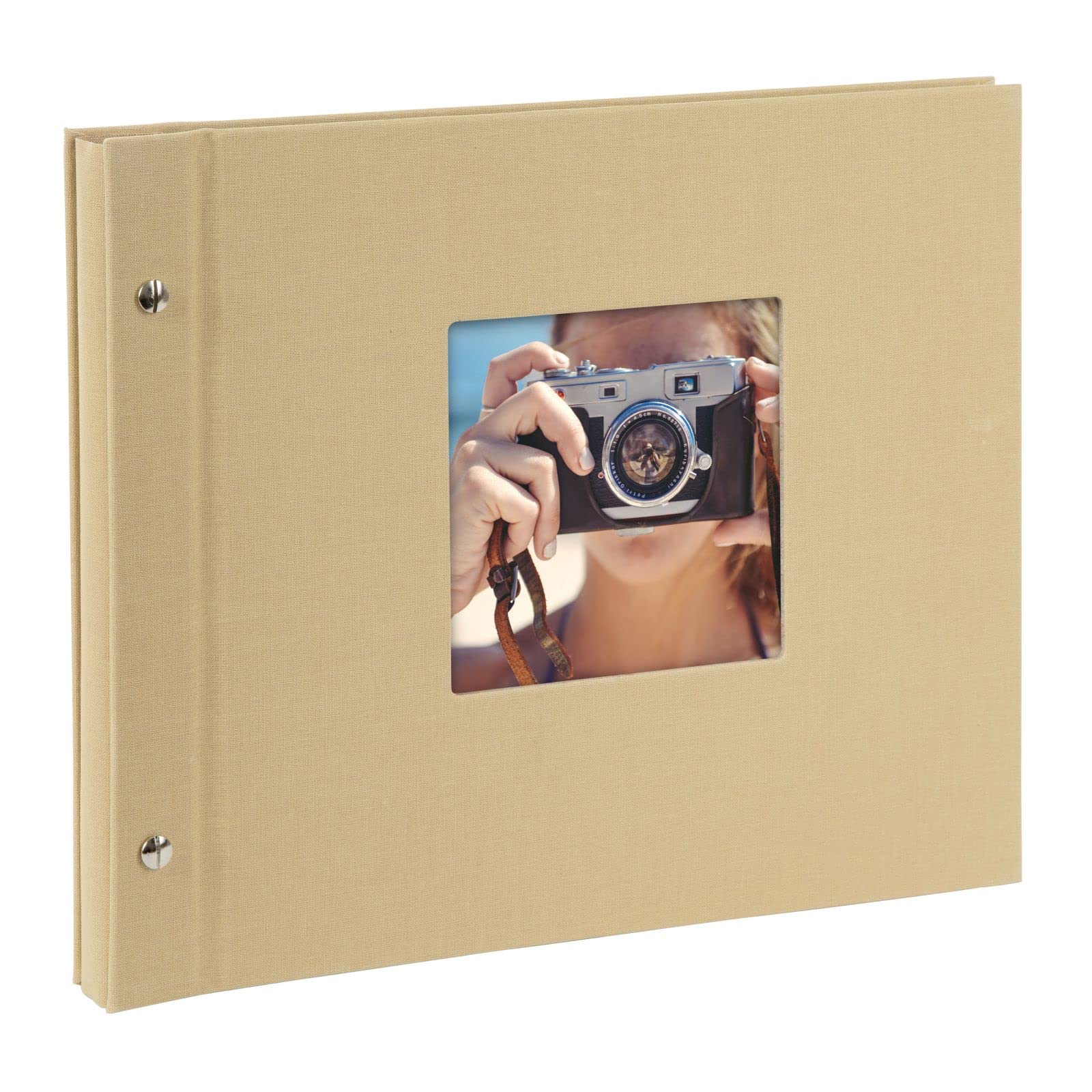 goldbuch Bella Vista 26 646 - Album fotografico a vite, 30 x 25 x 2 cm, 40 pagine bianche, copertina in lino, con finestra, colore: Marrone chiaro