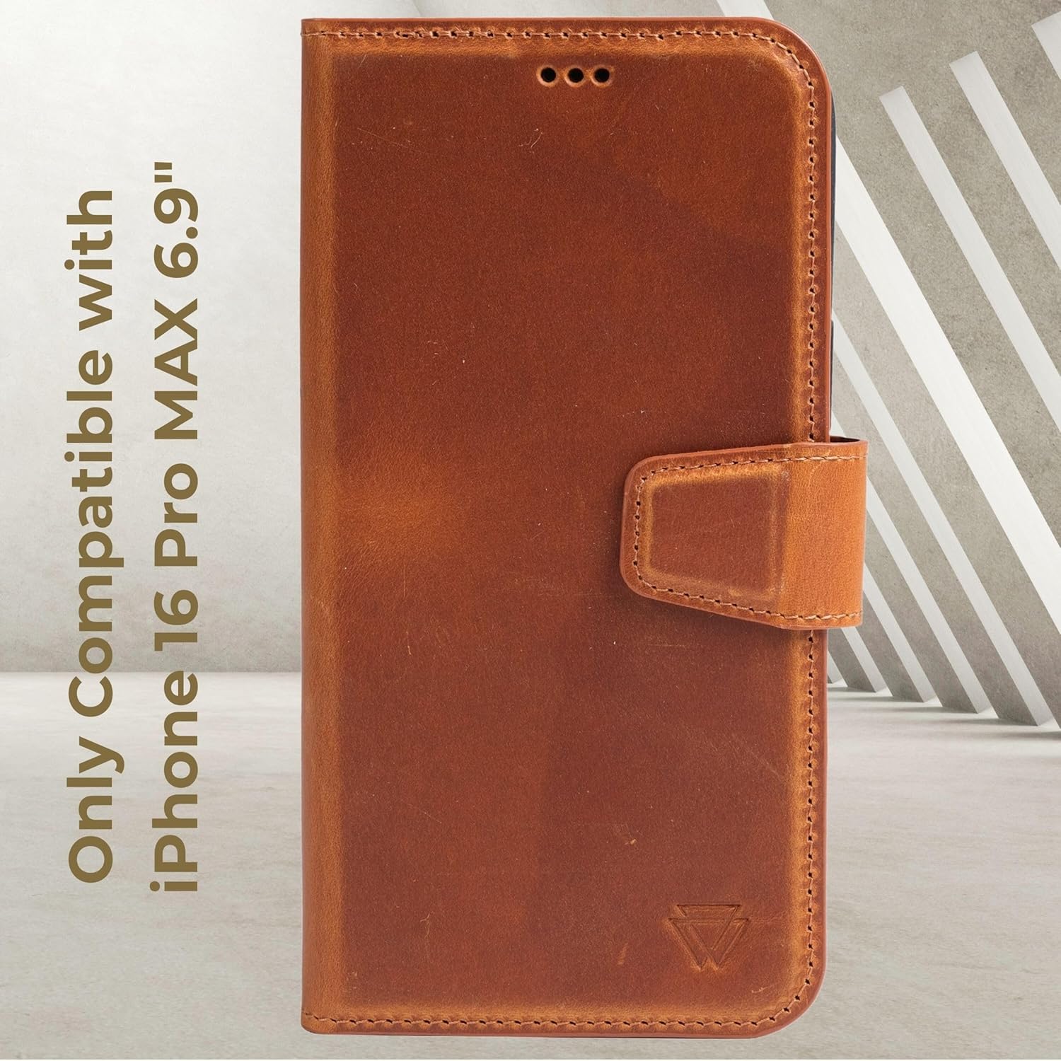 Handcrafted Wallet Case for iPhone 16 Pro MAX 6.9" | Detachable 2-in-1 Design | Crazy Horse Genuine Leather | 4 Card Slots | Compatible with Wireless Charge (Camel)