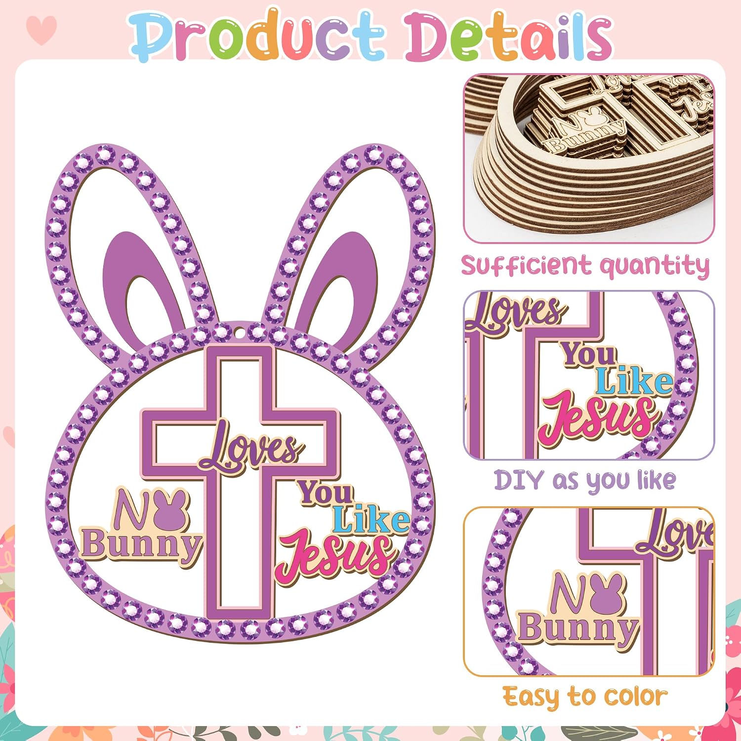 BeYumi Easter Wooden Ornament Craft - 20Pcs NO BUNNY LOVE YOU LIKE A JESUS DIY Wooden Easter Ornaments Craft Kit for Kids Make Your Own Christian Religious Bunny with Gem Sticker Church Party Supplies image 3