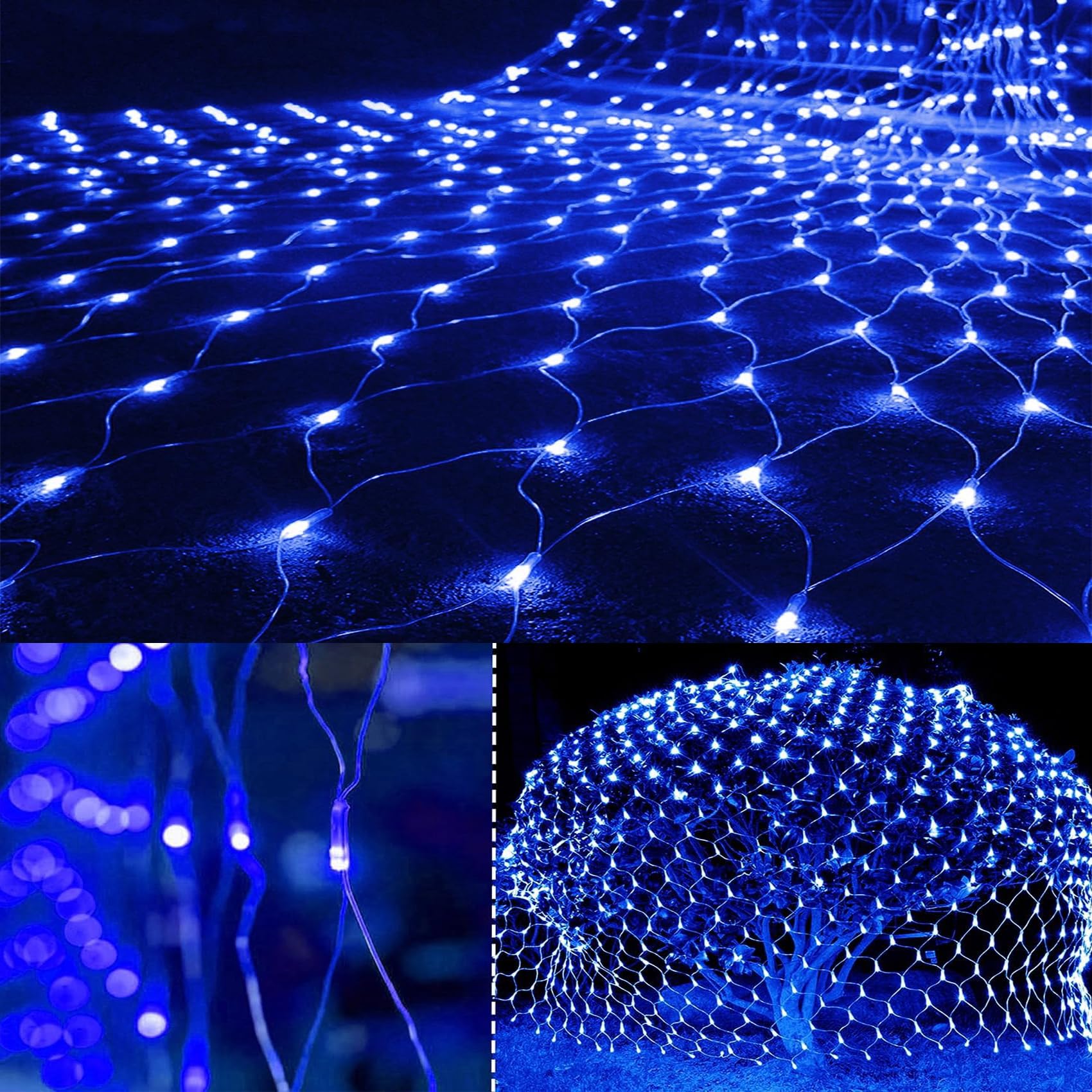 KINGCOO 672LED Lichternetz Lichterkette, Wasserdichte Batteriebetriebene Netzlicht Mesh Lichtervorhang Leuchten für Garten Außen Innen Weihnachten Hochzeit Party Wand Dekor (Blau, 6X4M)