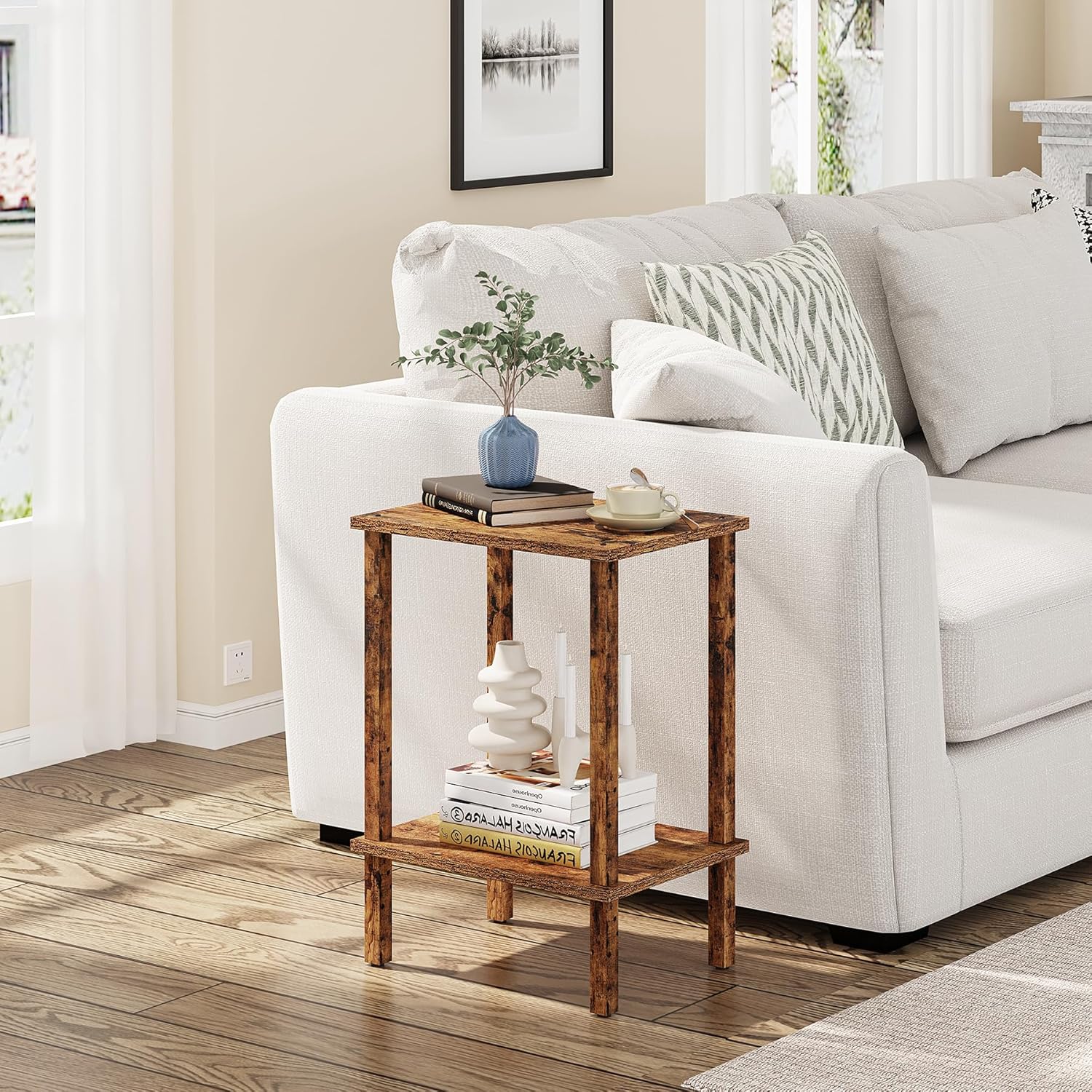 TUTOTAK End Table, Side Table, Nightstand, 2-Tier Storage Shelf, Sofa Side Table for Small Space, Living Room, Bed Room, Brown TB01BB034C