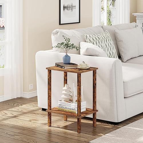 Miniatura 43 de TUTOTAK TB01BK035 - Mesa auxiliar, mesita de noche con estante de almacenamiento de 2 niveles, para espacios pequeños, 2 unidades Negro,Marrón,Gris