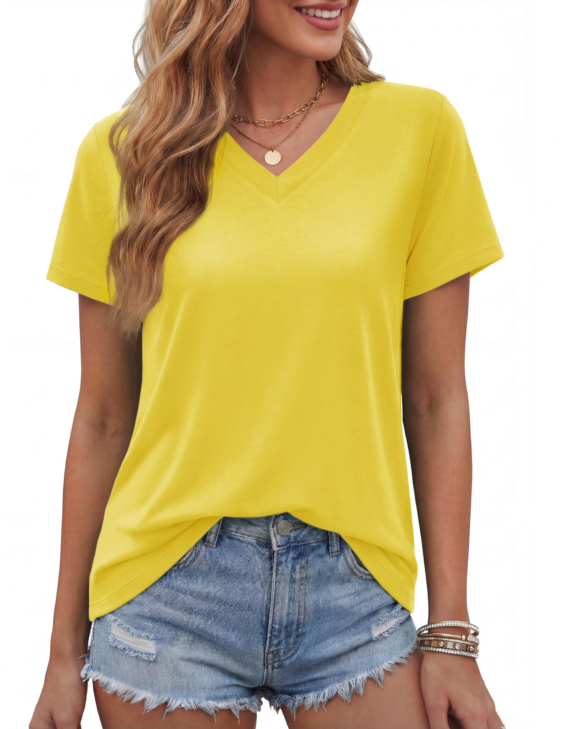 TACVASEN T Shirt Damen V Ausschnitt Klassisch Baumwolle Sommer Oberteil | V Ausschnitt Shirt Baumwolle, weich, atmungsaktiv, V Neck Basic
